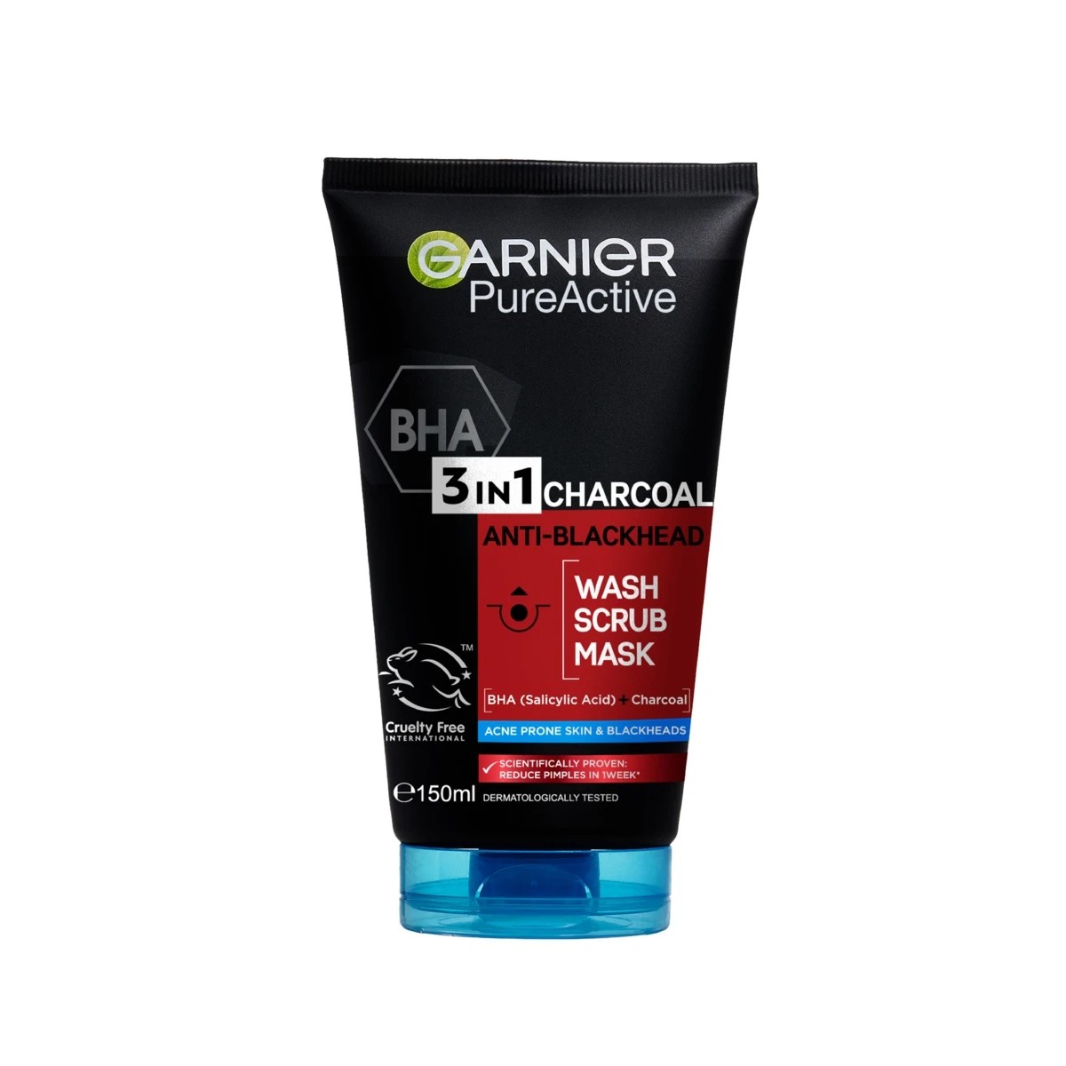 1 Garnier SkinActive PureActive Intensive 3-in-1 Anti-Blackhead Wash, Scrub and Mask 150ml - Charcoal, 1 of 7