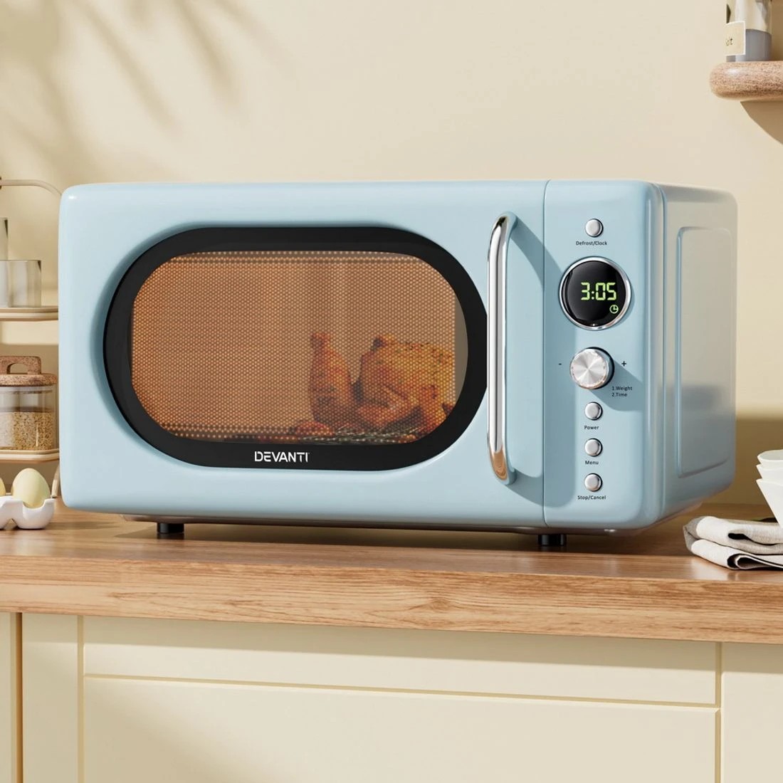 3 Devanti 20L Microwave Oven 700W - Blue, 3 of 7
