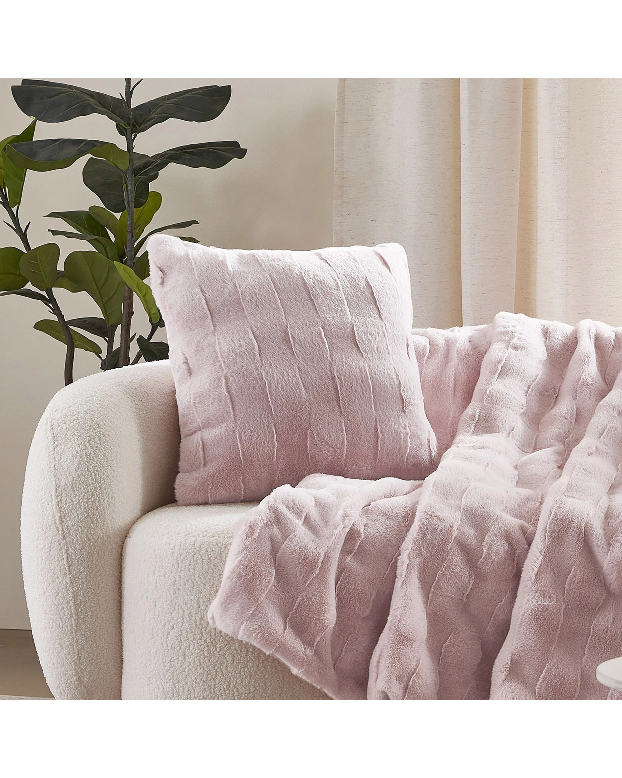 1 Dreamaker Basketweave Faux Fur Cushion 50x50cm - Blush Pink, 1 of 4