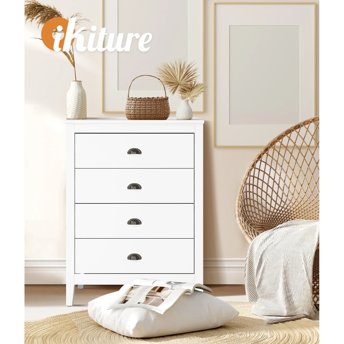 5 Oikiture 4 Chest Of Drawers Dresser Storage Cabinet Tallboy Vintage
 - White, 5 of 10