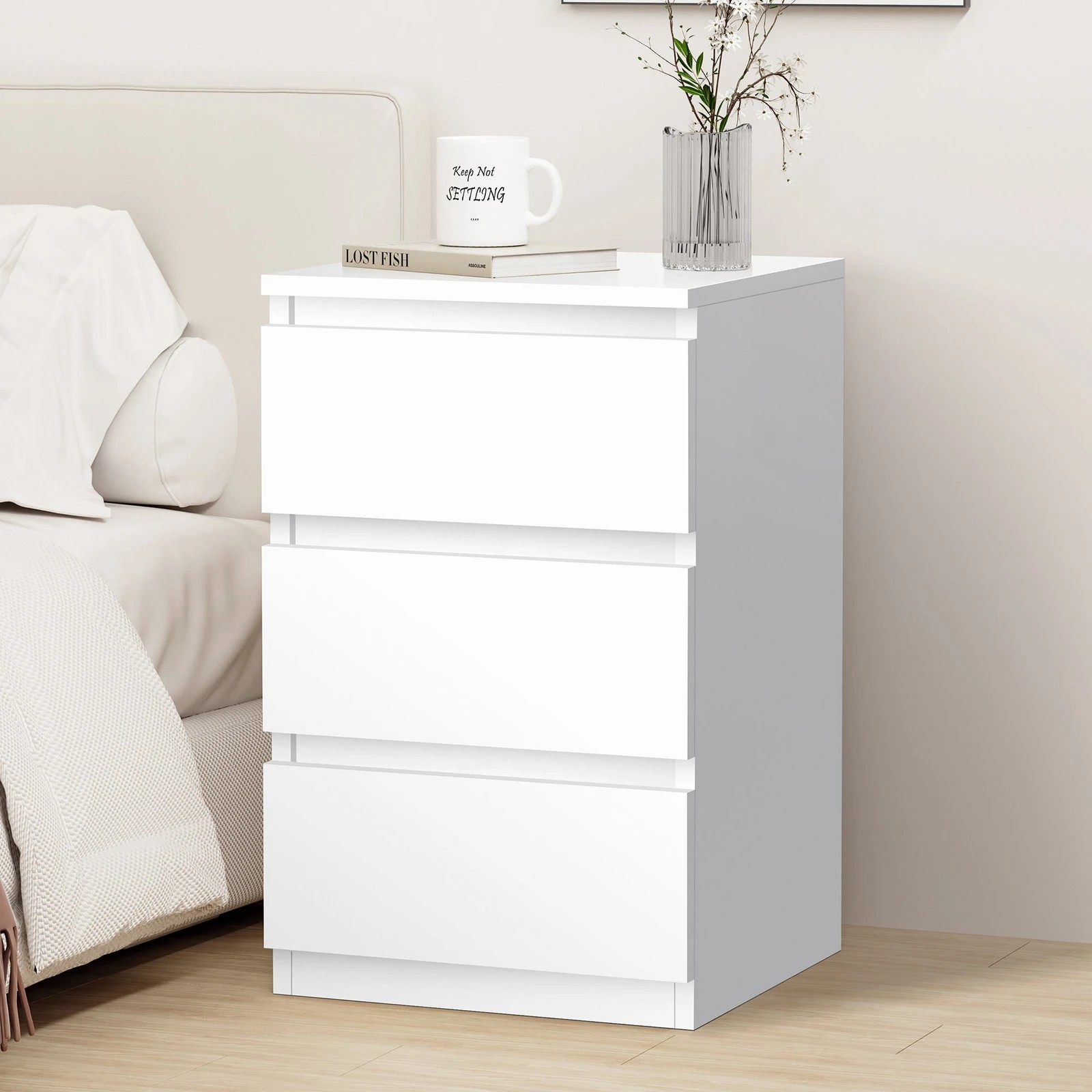 5 Alfordson Bedside Table Nightstand 3 Drawers Side End Table - White, 5 of 10