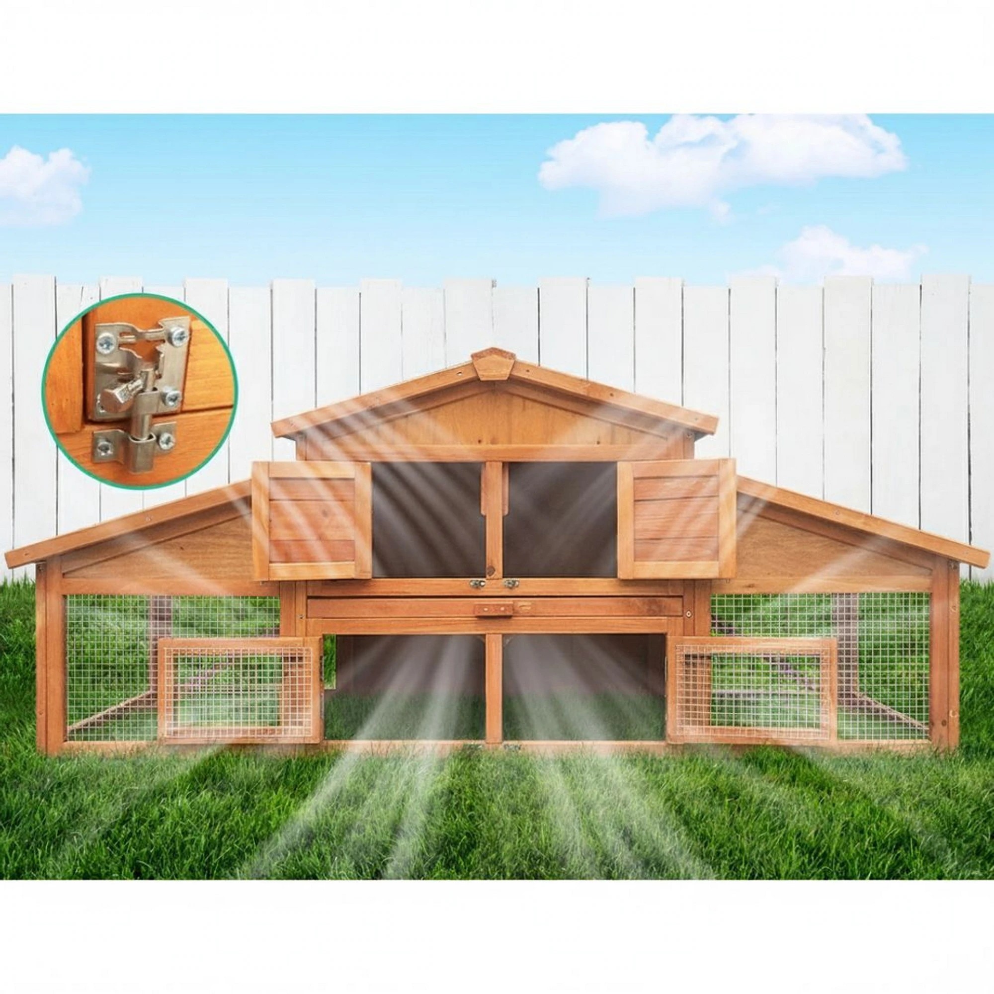 8 i.Pet Chicken Coop Rabbit Hutch Large House Outdoor Wooden Pet Bunny Run Cage - Brown, 8 of 10