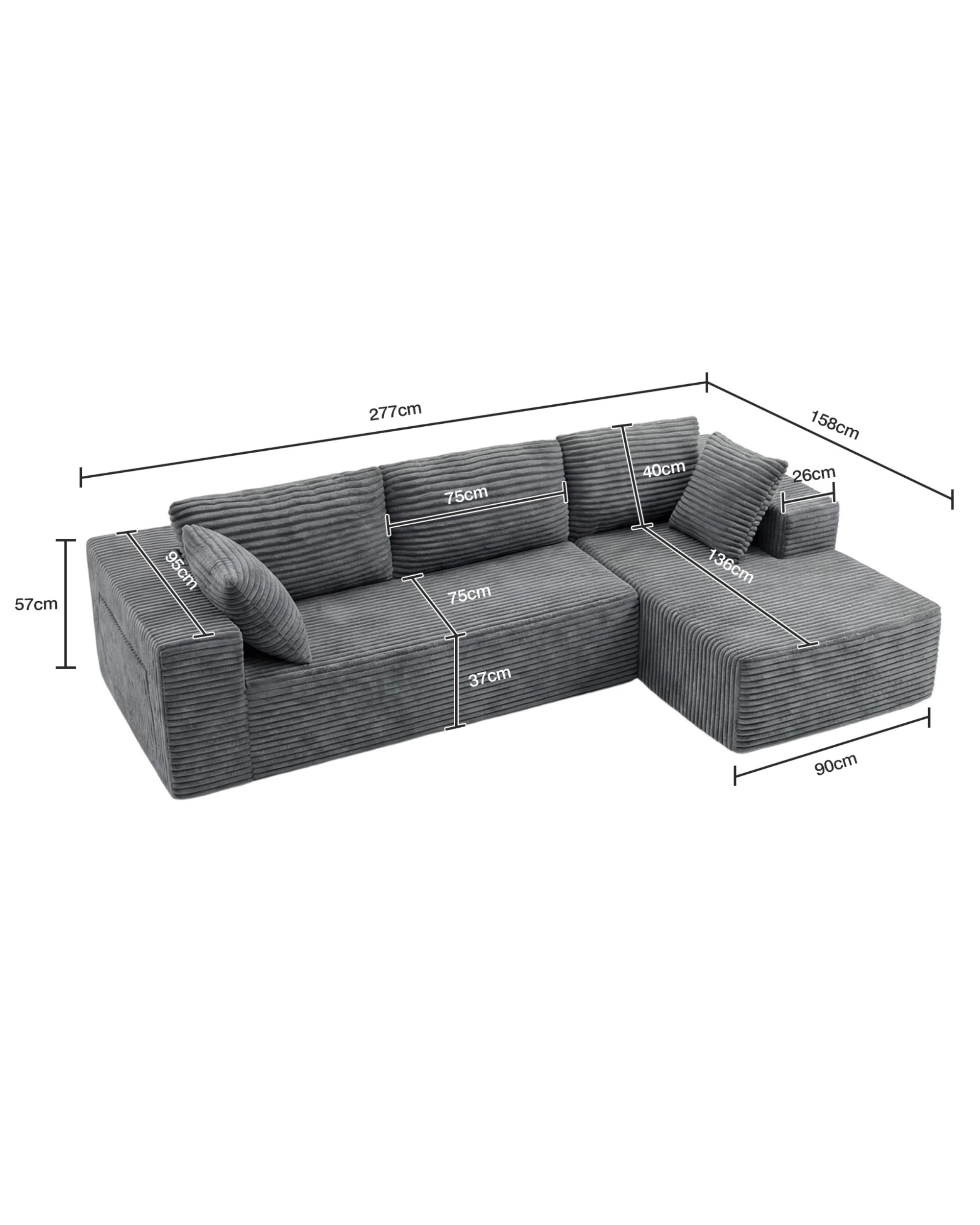 2 Advwin 277cm L Shape Convertible Modular Sectional Couch - Grey, 2 of 8