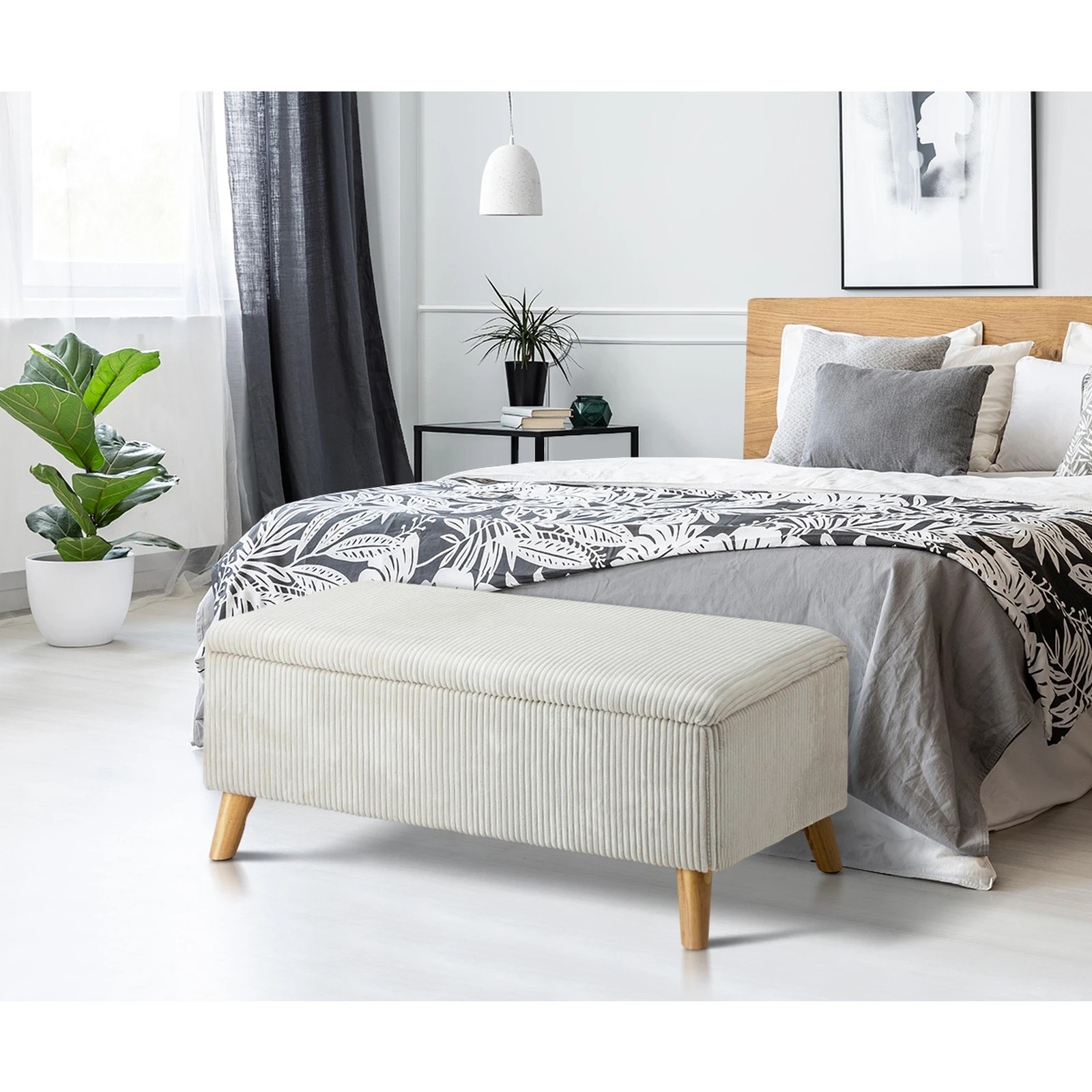 3 Oikiture Storage Ottoman Blanket Box Chest Toy Foot Stool Velvet
 - Beige, 3 of 10