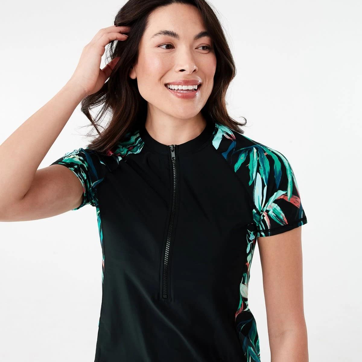4 Short Sleeve Zip Rash Vest BLACK TROP BLACK, 4 of 6