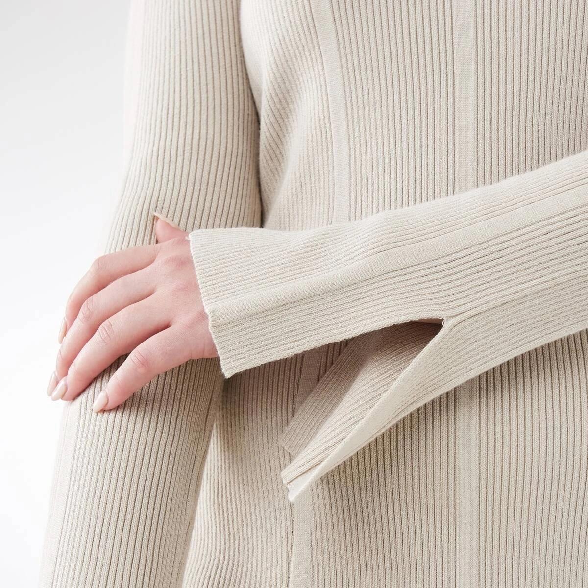7 Long Sleeve Scoop Knit Skater Mini Dress Bone Beige, 7 of 10