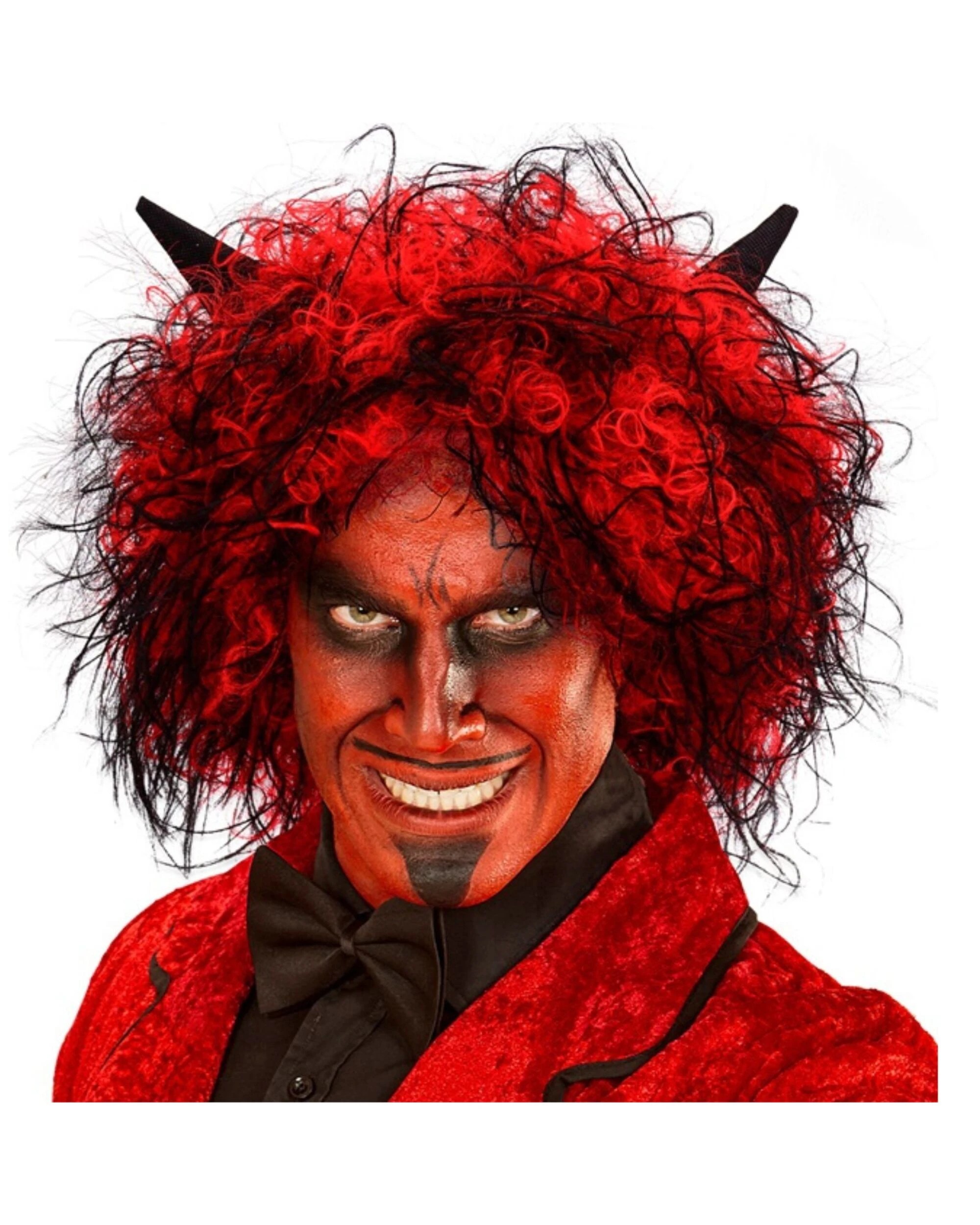 1 Widmann Adult Devil Wig With Horns - One Size - Red, 1 of 1