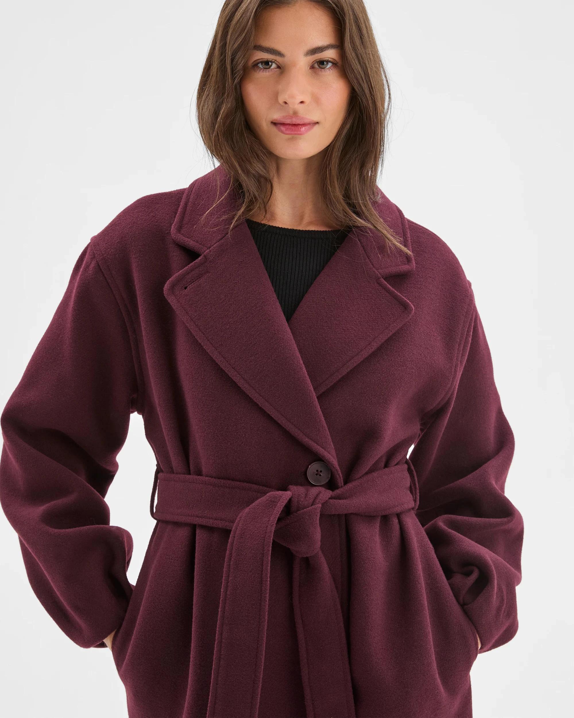 5 Target Petites Petites Long Sleeve Wrap Coat PINOT BURGUNDY, 5 of 7