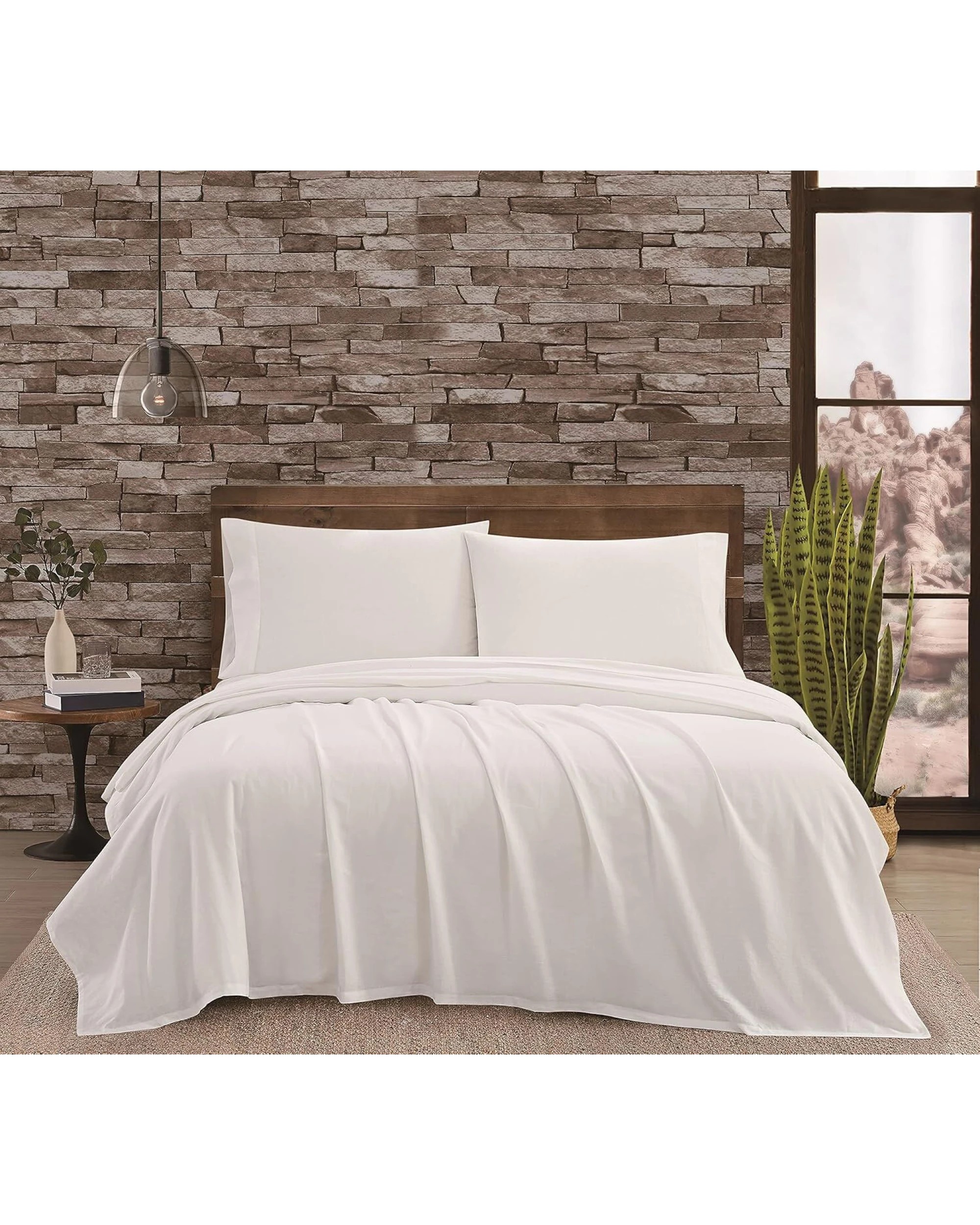 1 FRYE Cotton/Linen Blend 4-Piece Bed Sheet Set in White Full/Double Size, 1 of 4