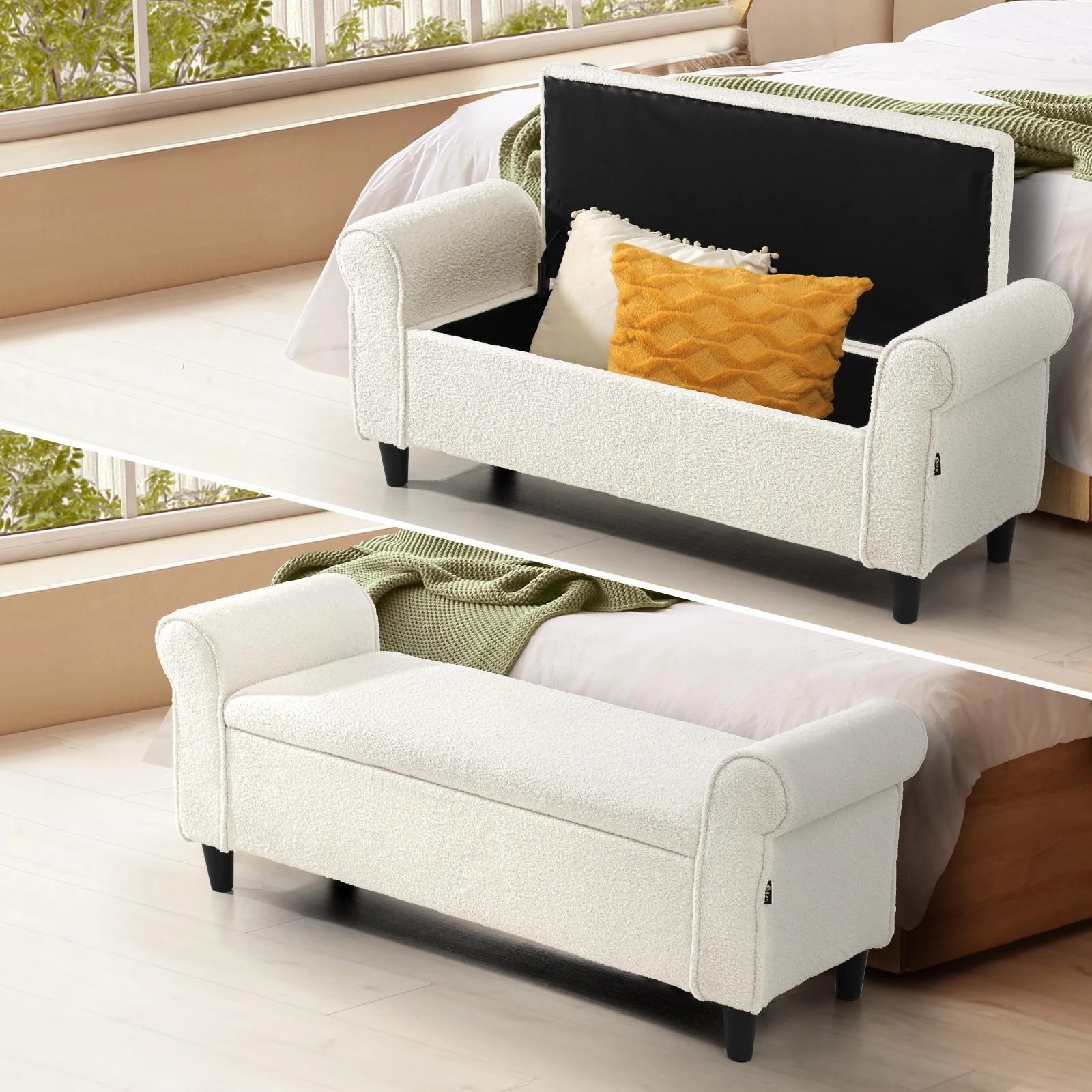 2 Oikiture Storage Ottoman Blanket Box Sherpa Fabric Arm Foot Stool Couch
 - White, 2 of 10