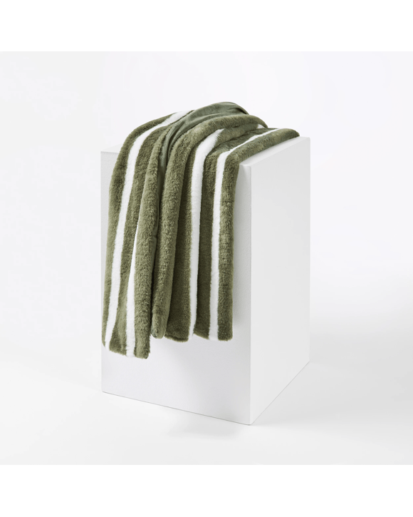 Stripe Faux Fur Throw - Green