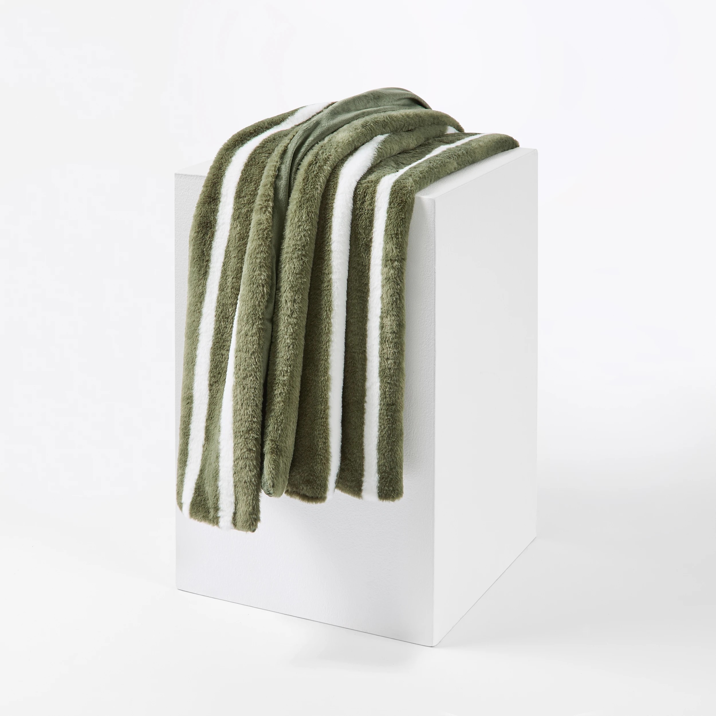 1 Stripe Faux Fur Throw - Green, 1 of 6