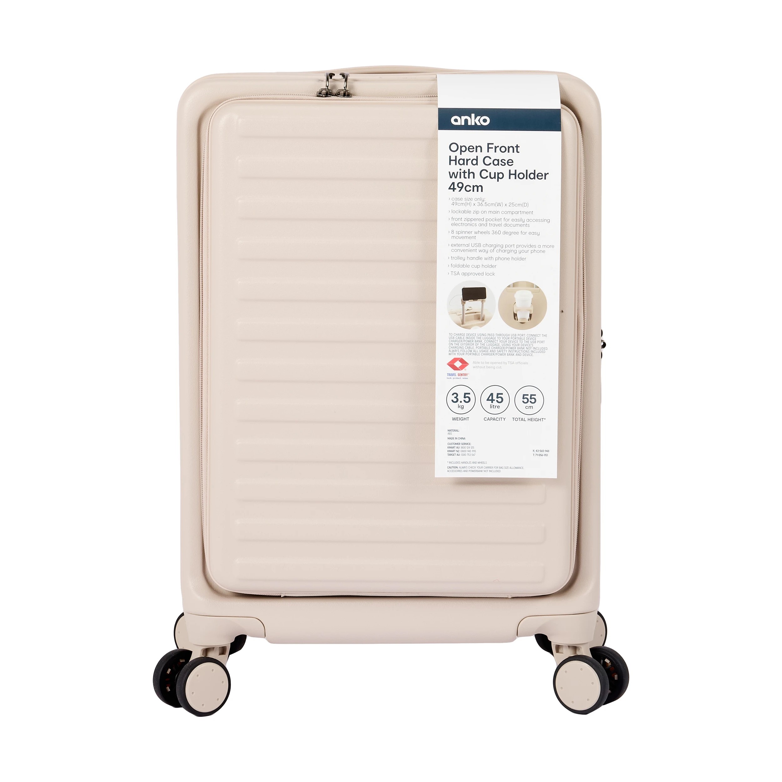 9 49cm Open Front Hard Case with Cup Holder - Beige, 9 of 9