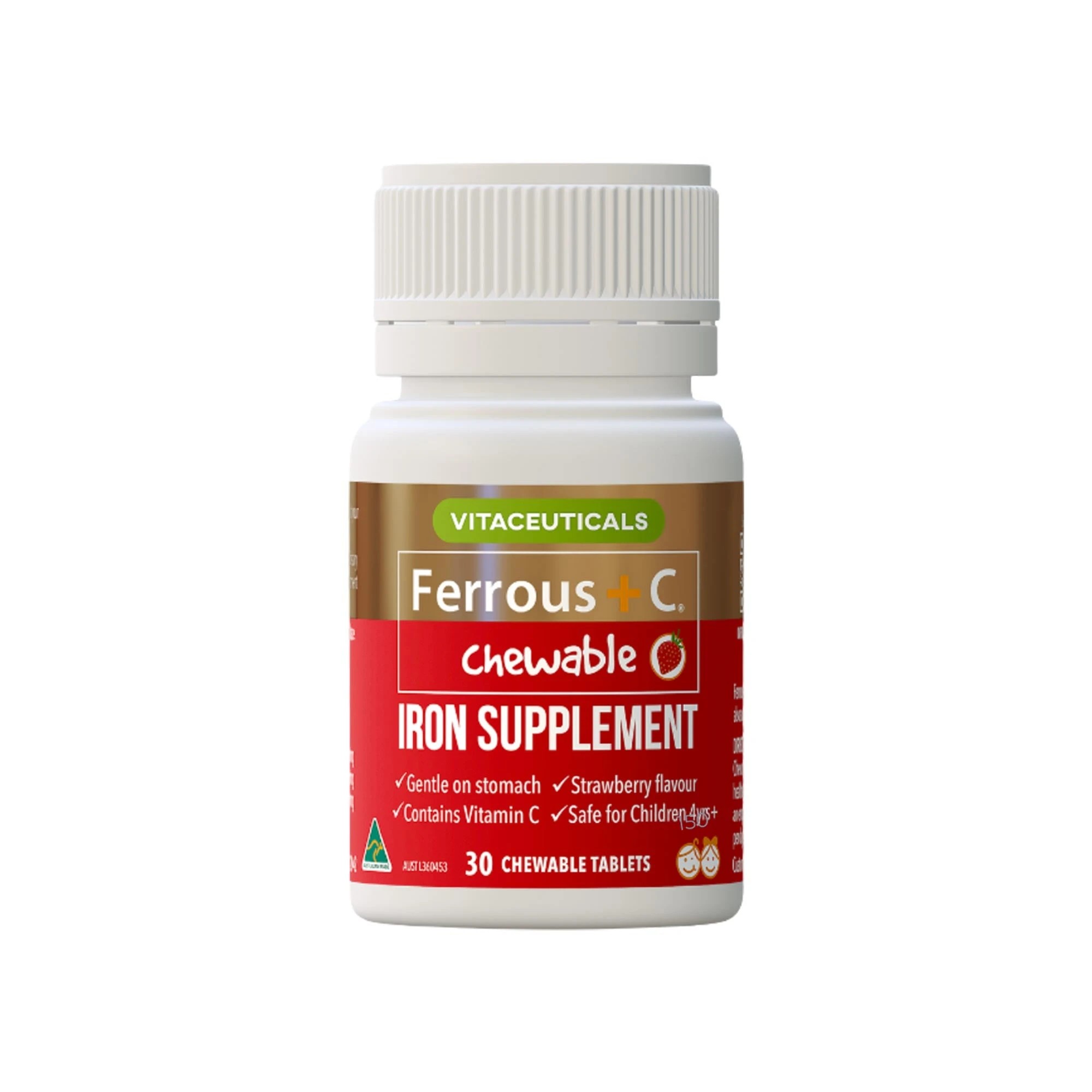 1 Vitaceuticals 30pc Ferrous + C Iron & Vitamin C Strawberry Chewable Tablets
