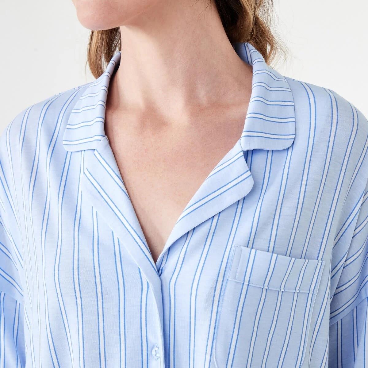 5 Long Sleeve Top and Shorts Comfort Pyjama Set TONAL STRIPE HALOGEN BLUE, 5 of 8