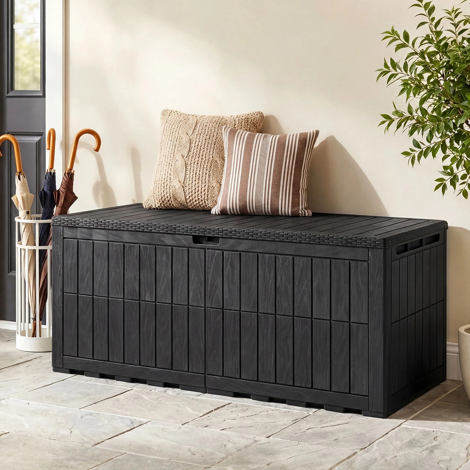 4 Costway 680L Outdoor Deck Box Patio Bench All-Weather Storage Bin w/Handles - Black, 4 of 6