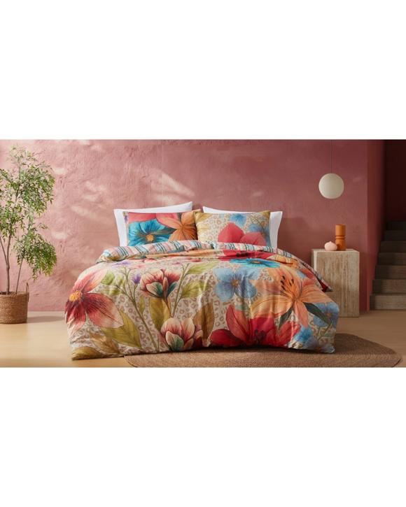 Ardor Chloe 250TC Coral Cotton Sateen Comfort Quilt Cover Set Queen - Multi