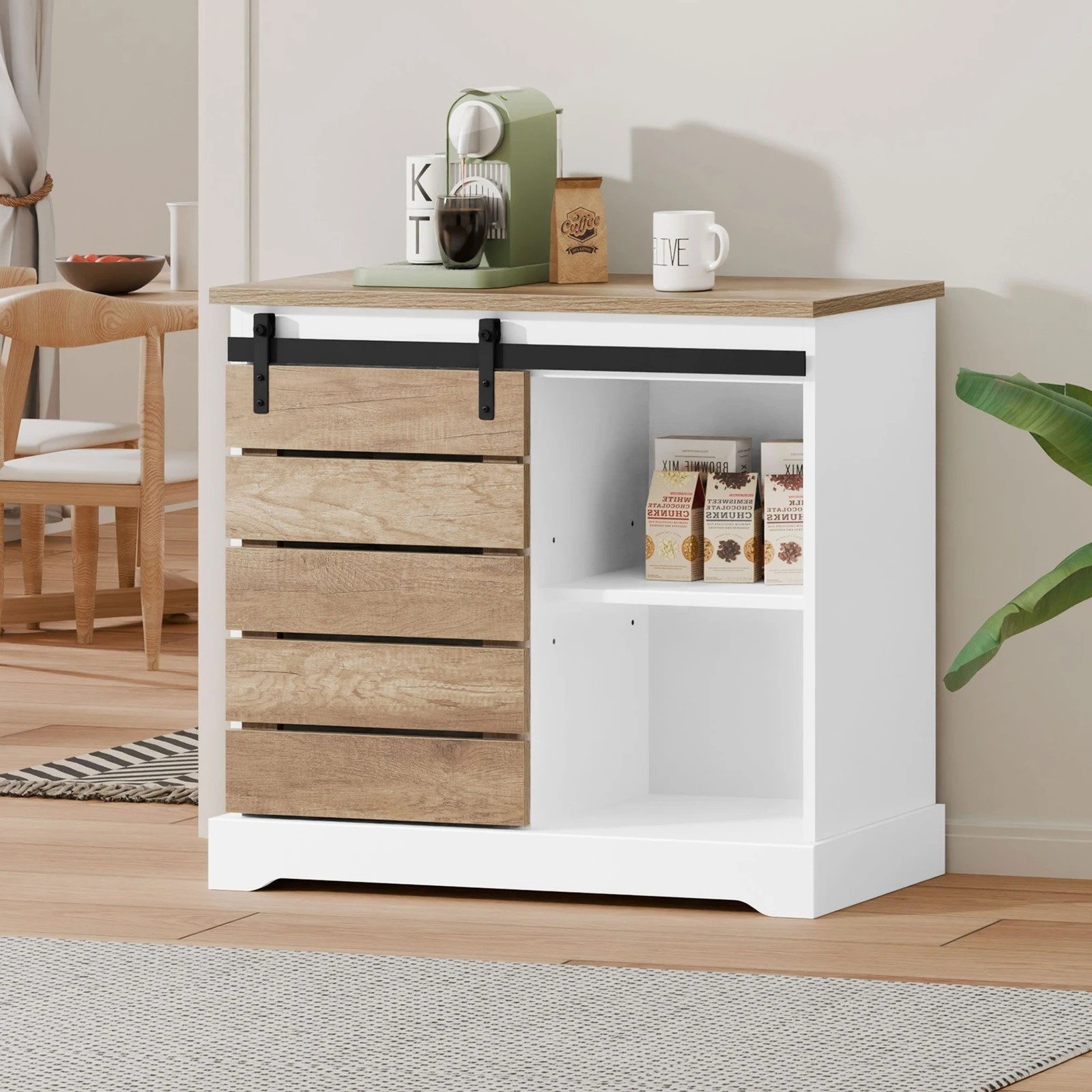 2 Alfordson Buffet Sideboard Cabinet Storage Cupboard Sliding Door Pantry - White, 2 of 10