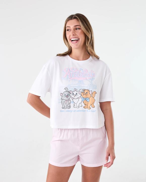 The Aristocats License Short Sleeve Knit Top and Woven Shorts Pyjama Set
