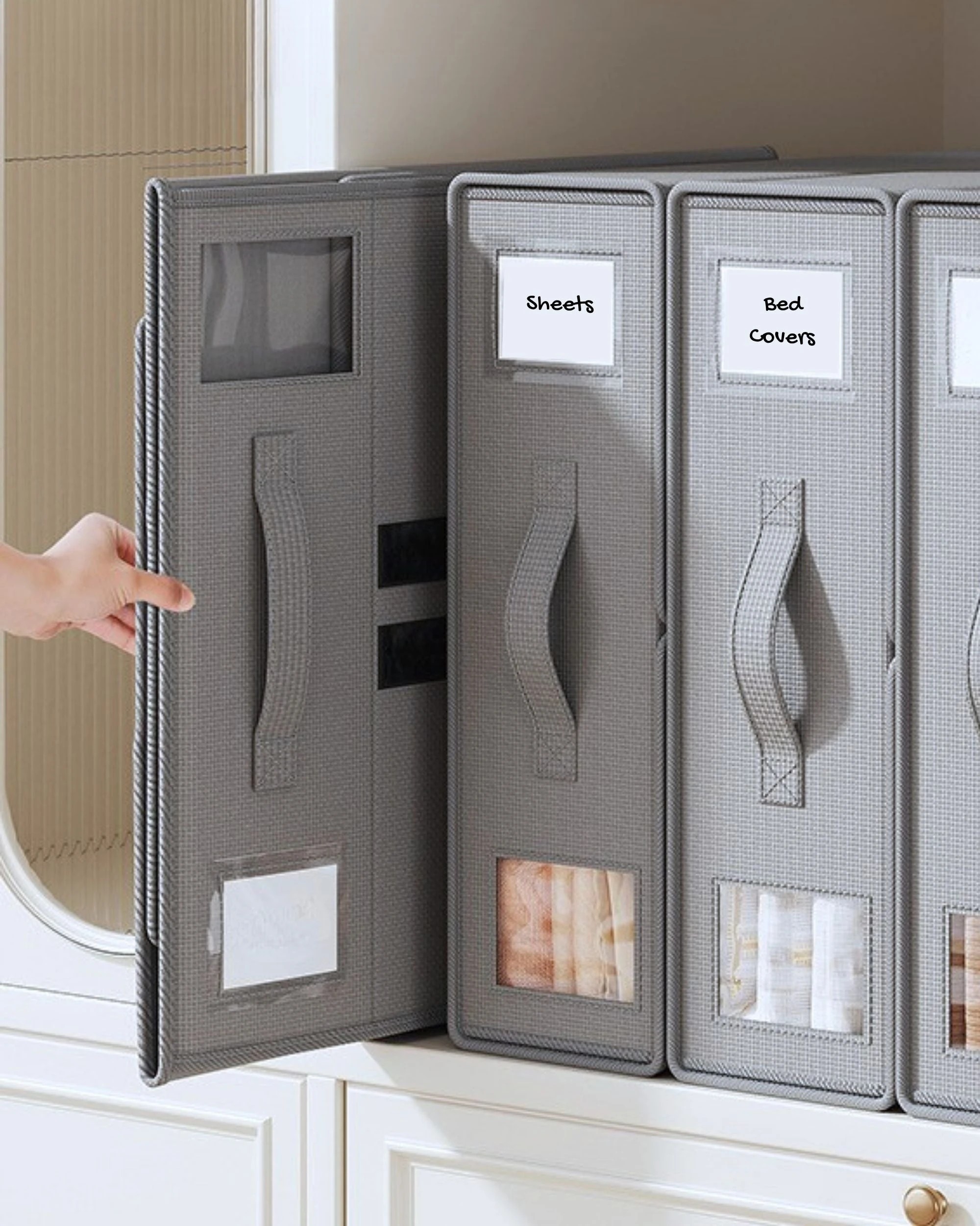 4 Kitchee Foldable Bed Sheet Storage Box - Linen + Closet Organiser Grey, 4 of 5