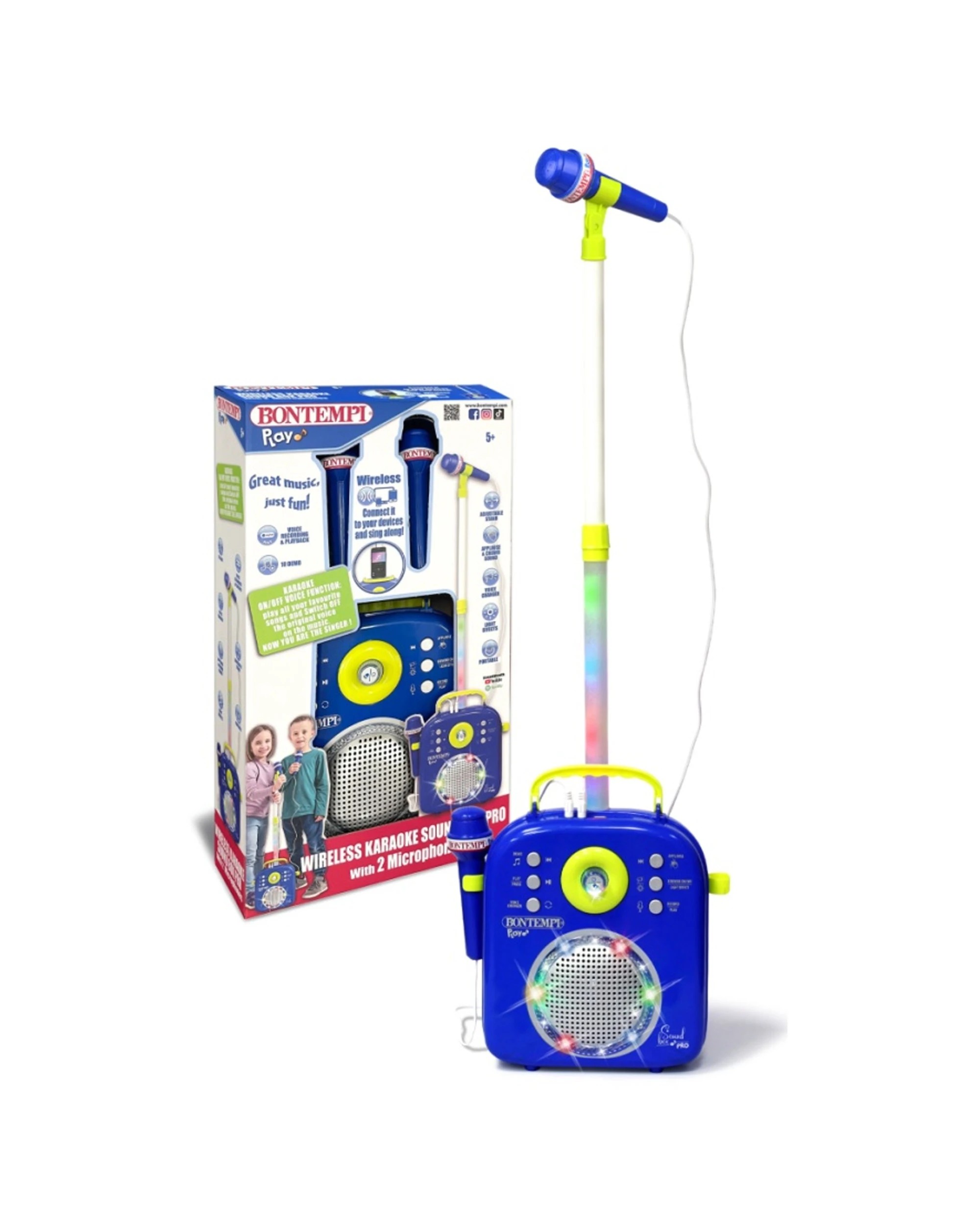 2 Bontempi Karaoke Wireless Sound Box With 2 Microphones And Light Effects - Blue, 2 of 3
