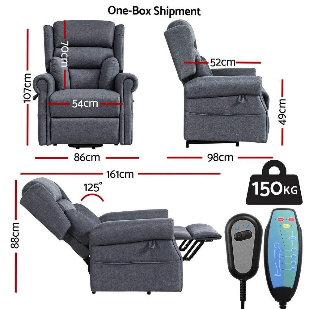 2 Artiss Electric Recliner Chair Power Lift Massage Heated Recliner Sofa - Grey, 2 of 7