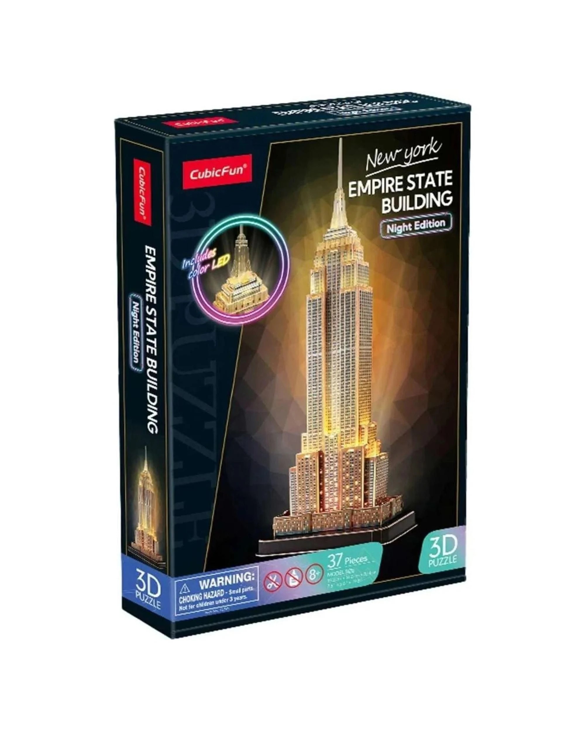 2 CubicFun LED New York Empire State Building Night Edition 37 Piece 3D Puzzle Model Kit, 2 of 3