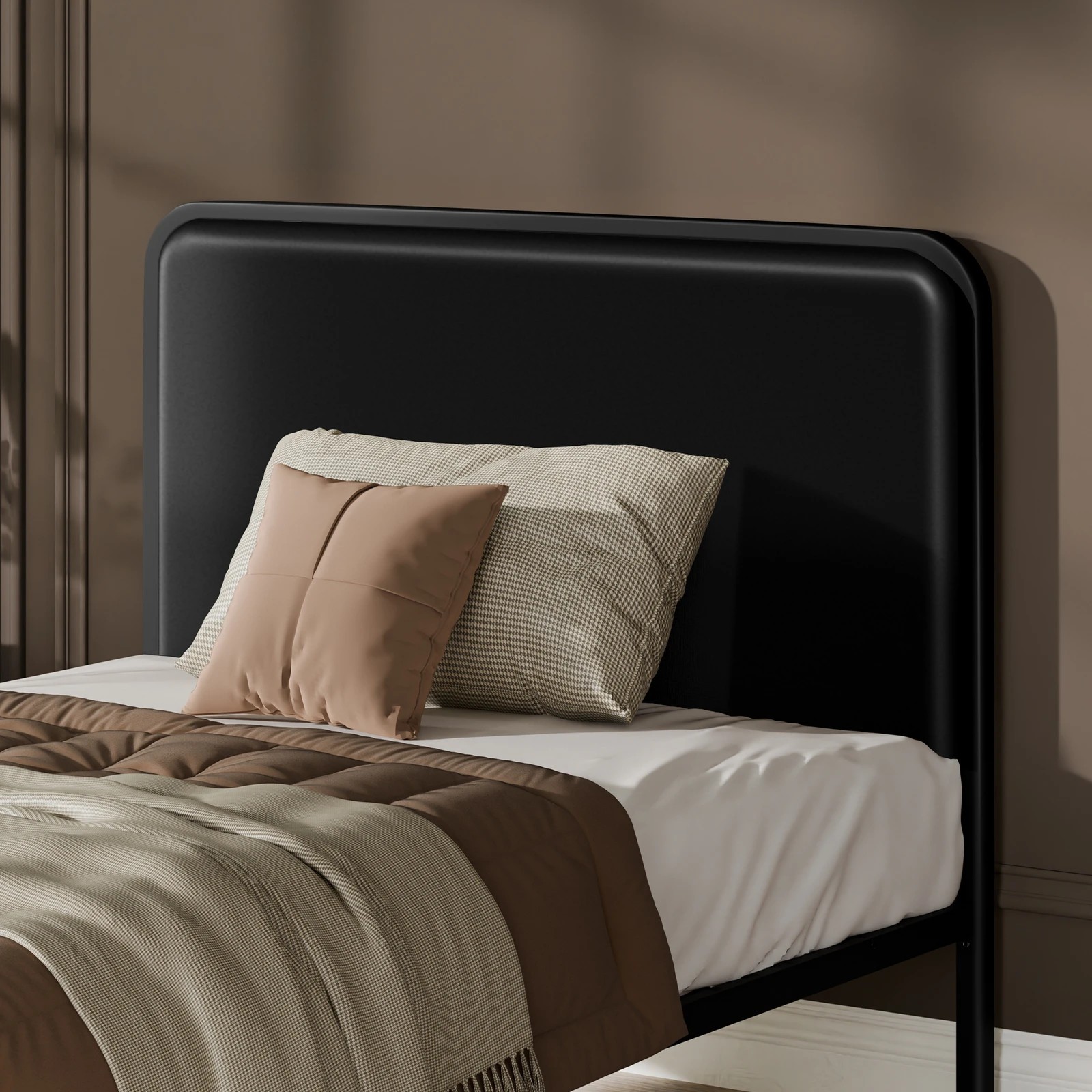 5 Alfordson Metal Bed Frame Single Size Upholstered Headboard Leather Madge - Black, 5 of 10