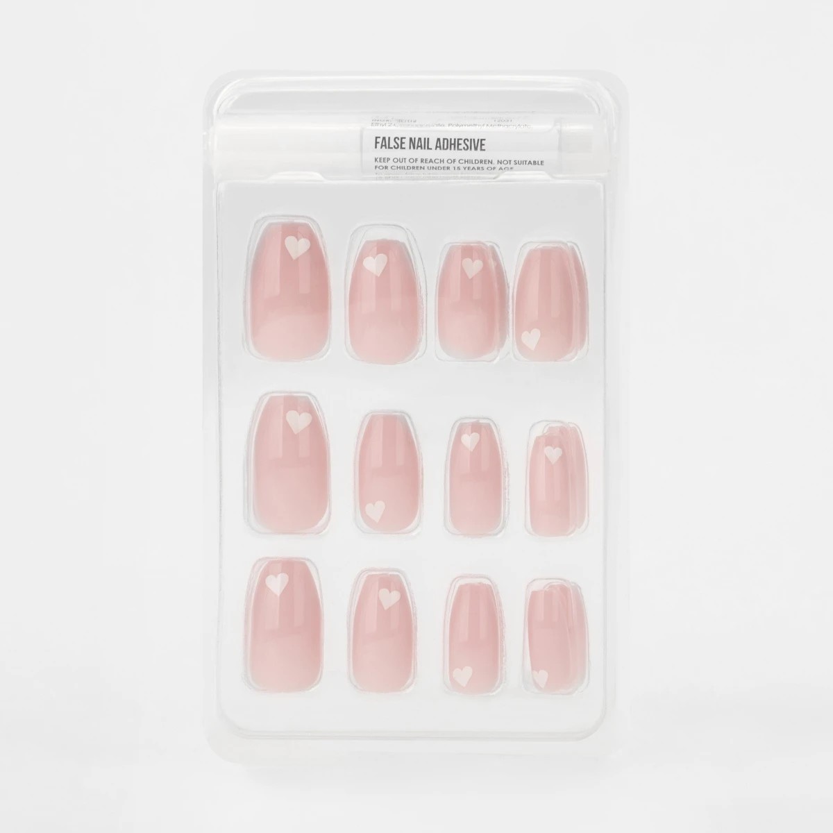3 OXX Cosmetics 24 Pack False Nails with Adhesive - Coffin Shape, Pink and White Heart, 3 of 5