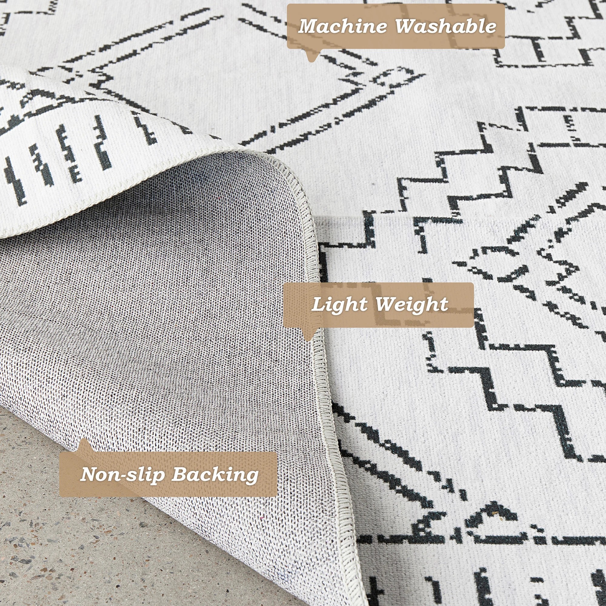 6 Common Ground Rugs Union Leeroy 220x150cm - Medium Washable Rug - White, 6 of 6