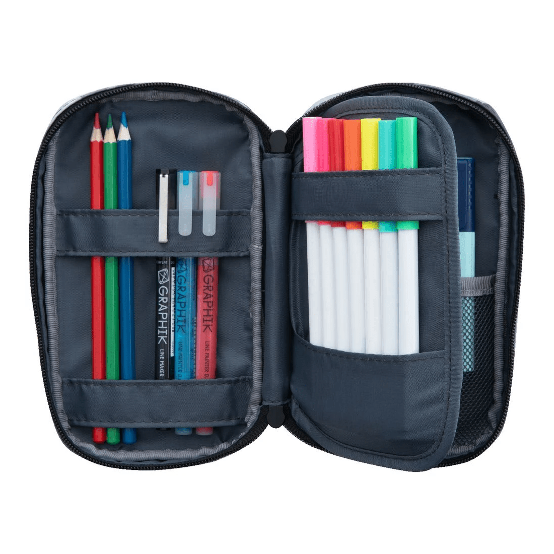 3 Liht Lab Single Zip Multi Compartment Pencil Case Grey Camo, 3 of 3