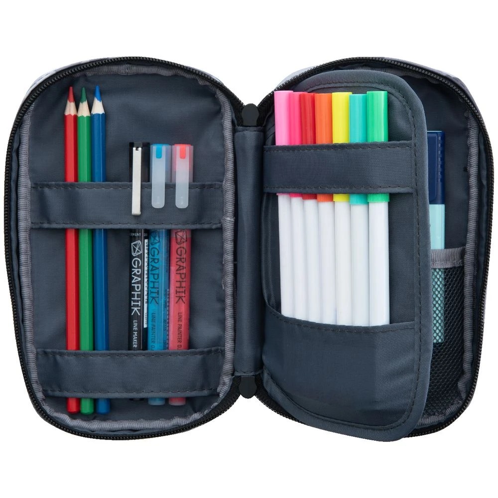 3 Liht Lab Single Zip Multi Compartment Pencil Case Grey Camo, 3 of 3