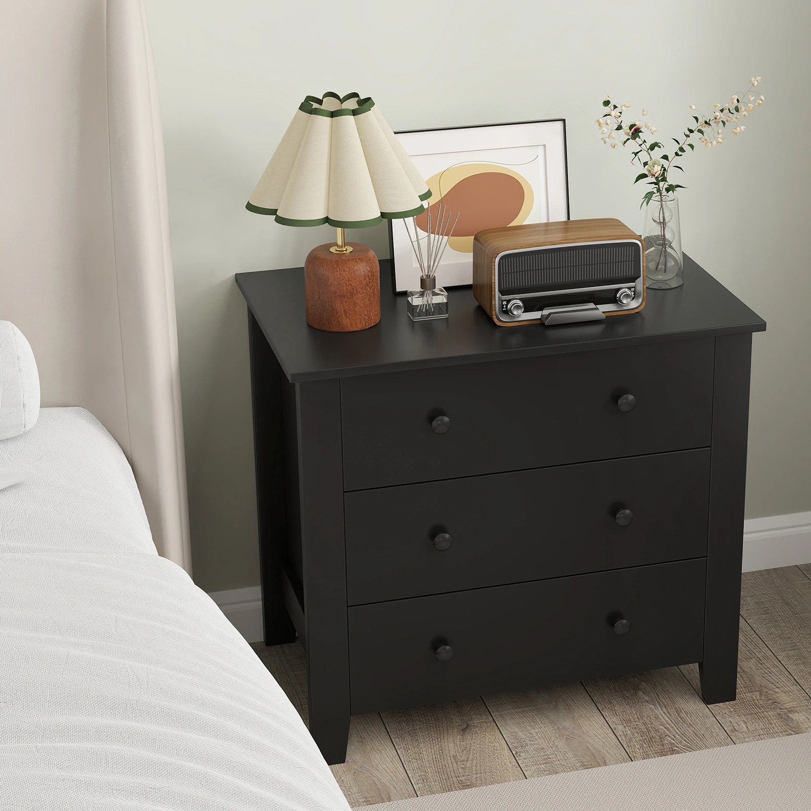 2 Costway 3 Chest of Drawers Storage Dresser Nightstand Wood Bedside Table - Black, 2 of 4