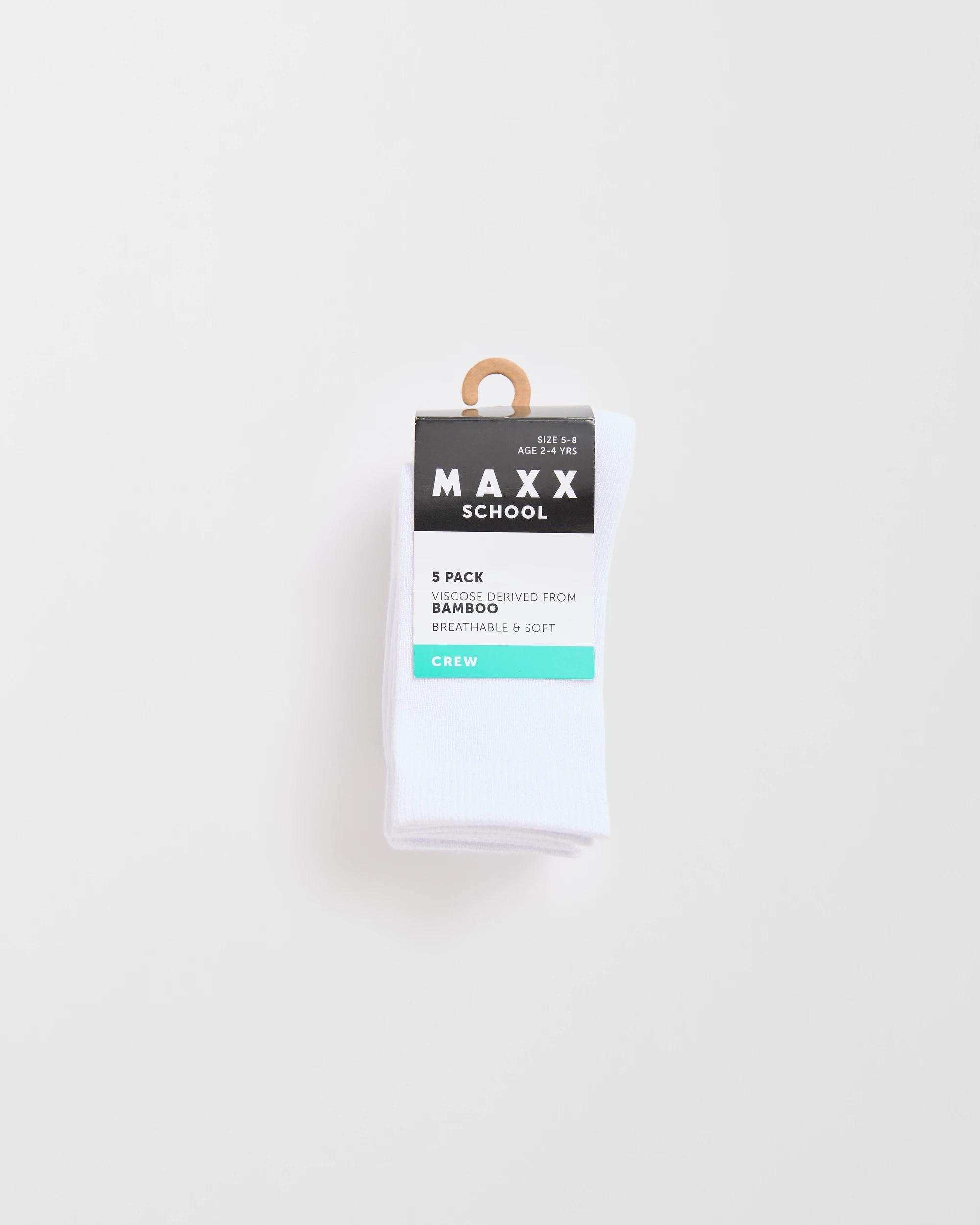 3 Maxx Bamboo 5 Pack Crew School Socks WHITE, 3 of 3