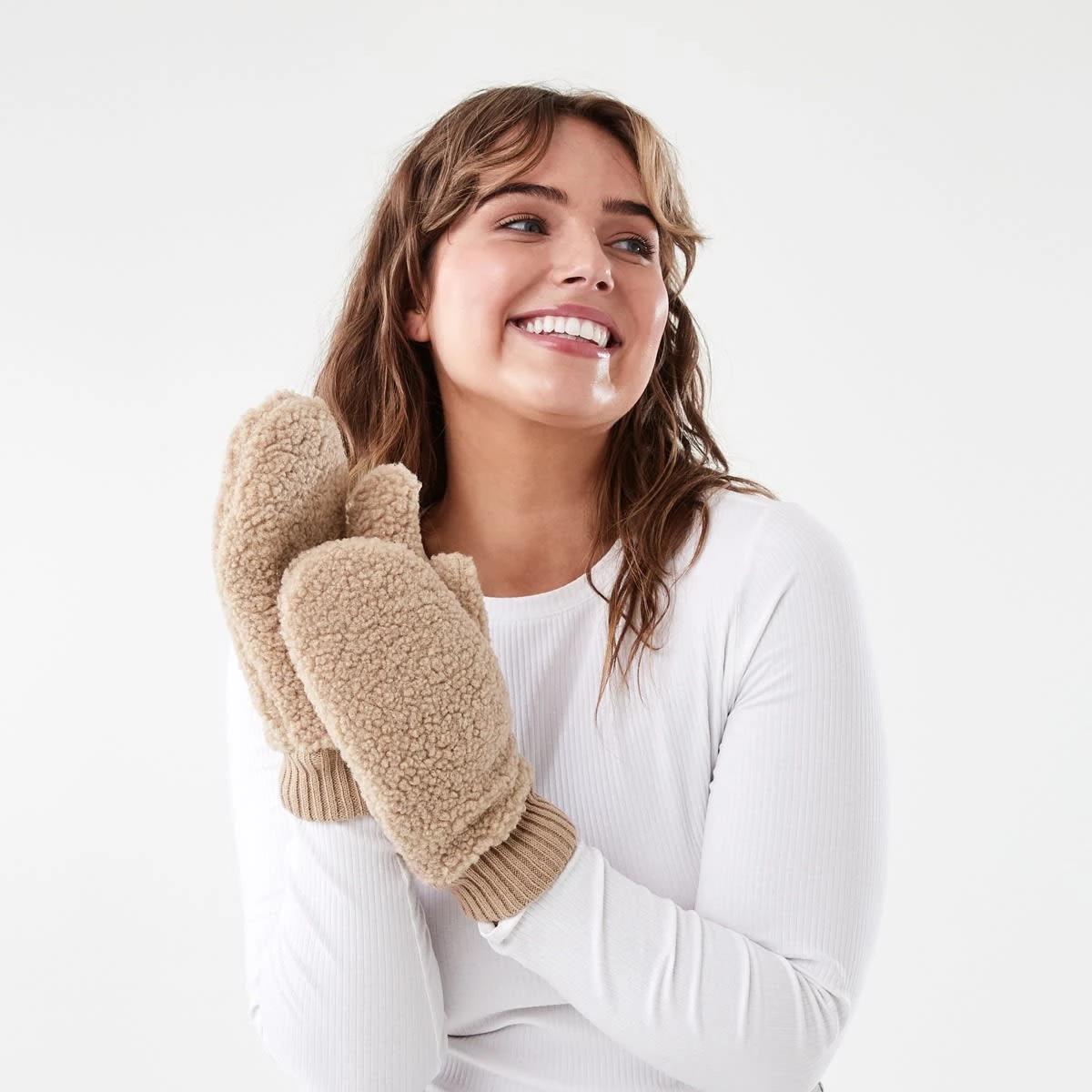 4 Teddy Rib Gloves Bone Beige, 4 of 4