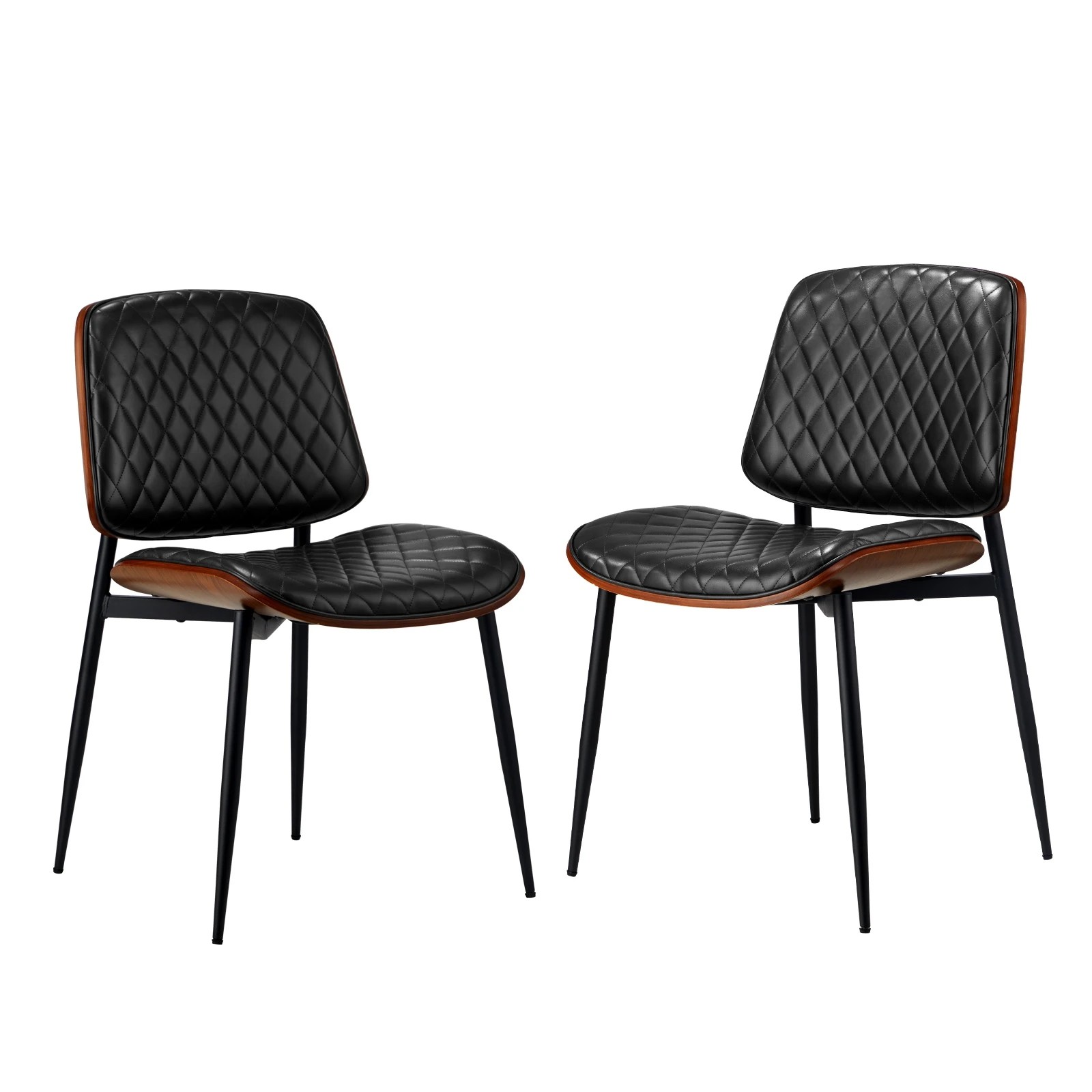 1 Oikiture 2x Dining Chairs Retro Faux Leather Solid Beech Wood Metal Legs
 - Black, 1 of 10