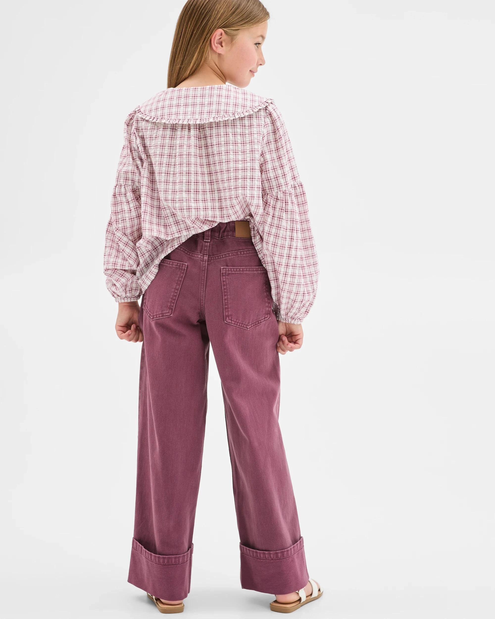 3 Target Kids Denim Wide Leg Cuffed Jeans BURGUNDY, 3 of 7