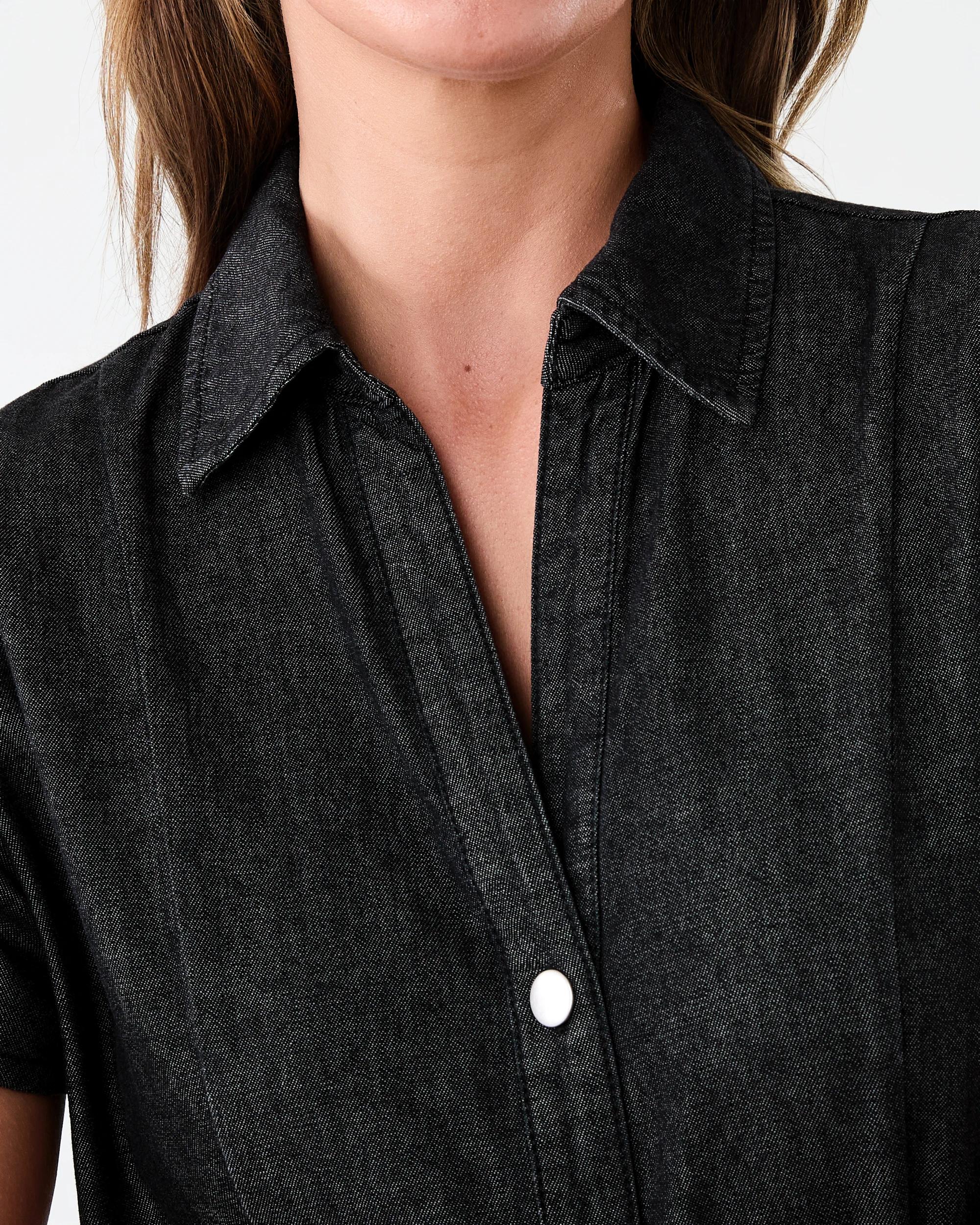 5 Short Sleeve Chambray Shirt Midi Dress Black Wash, 5 of 8