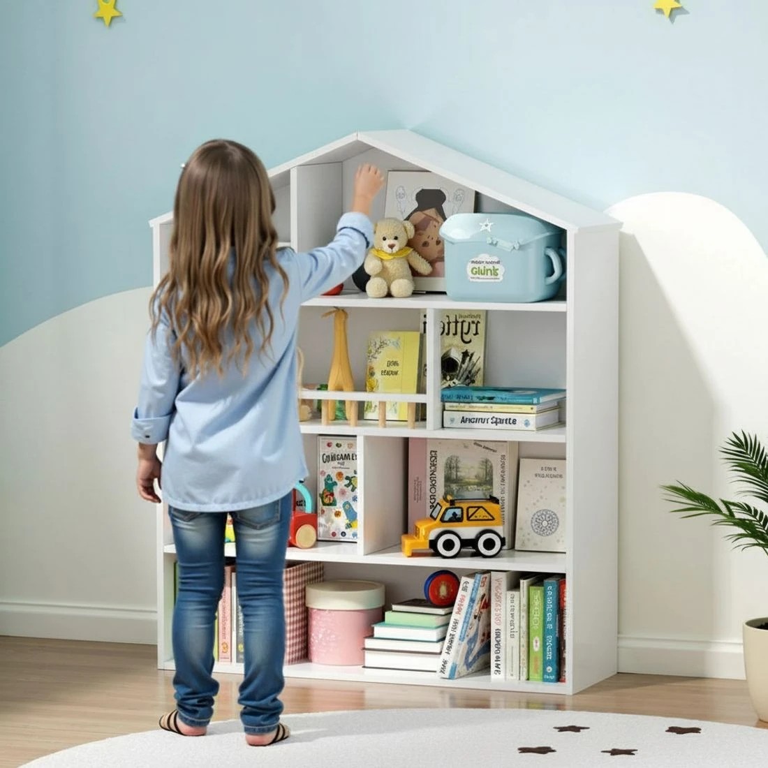 4 Keezi 4 Tiers Kids Bookshelf en Bookcase Display Storage Organiser Cabinet - White, 4 of 7