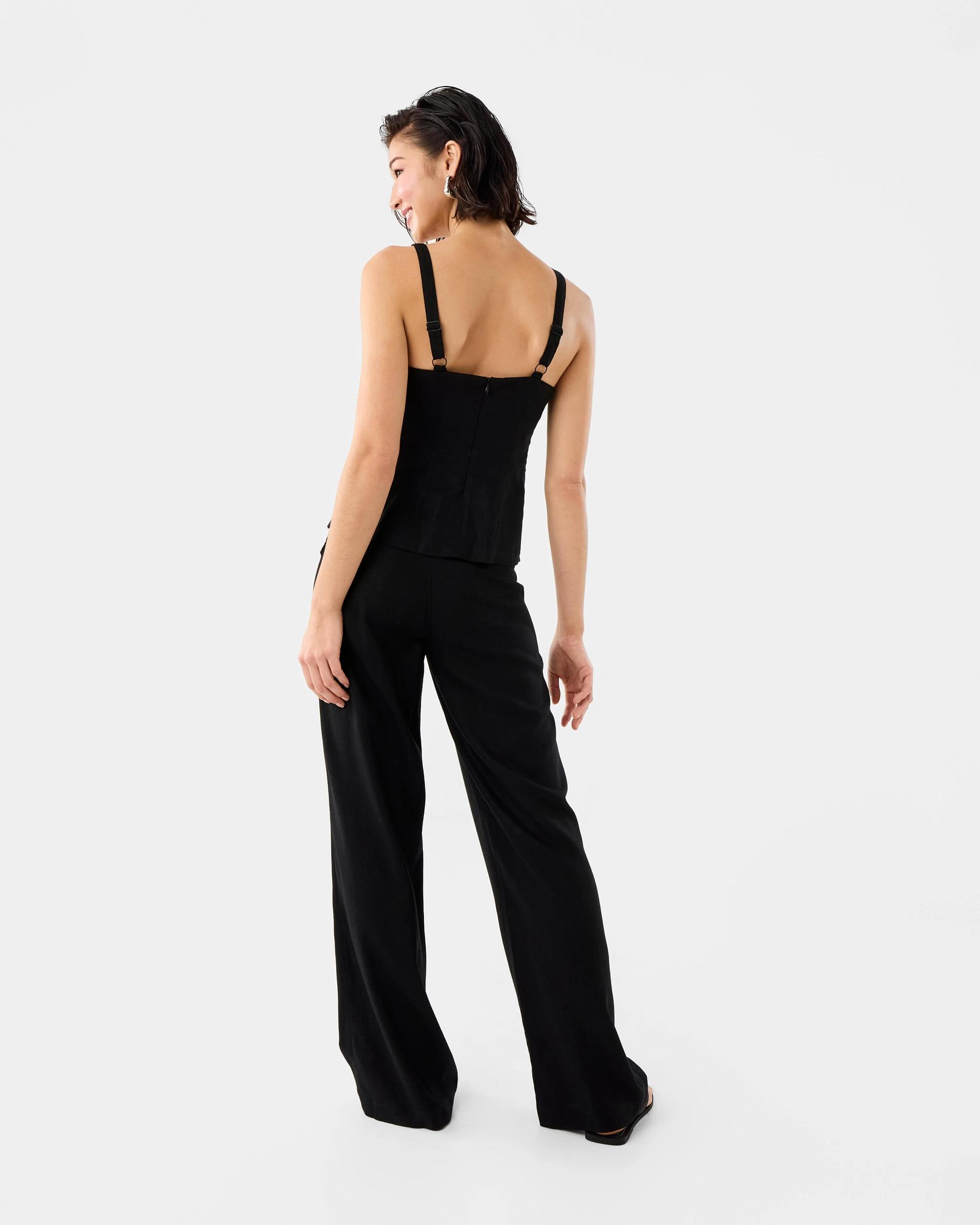 4 Linen Blend Tie Detail Pants Black, 4 of 7
