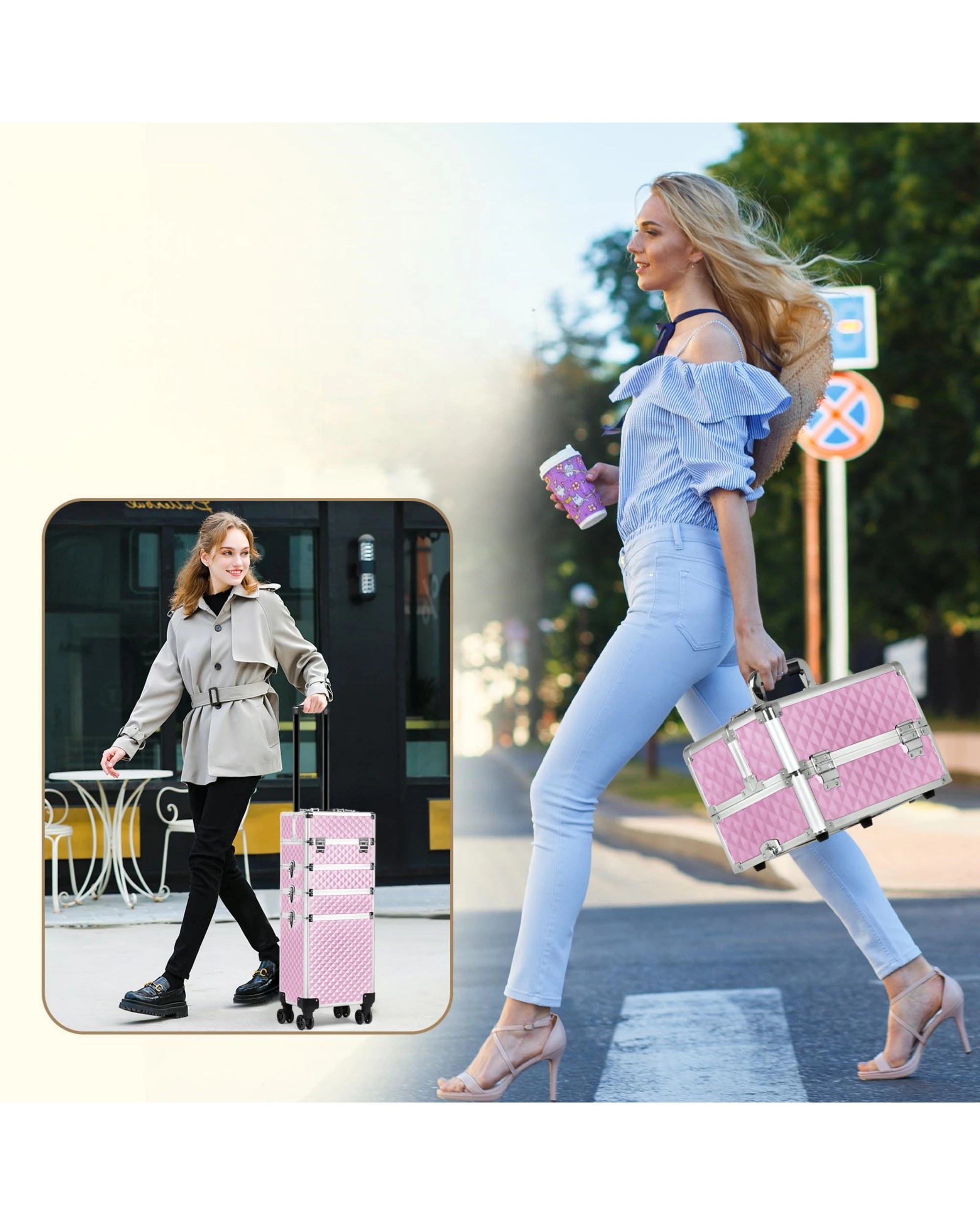 7 Advwin Makeup Trolley Case 4 in 1 Rolling Large Capacity - Pink, 7 of 8