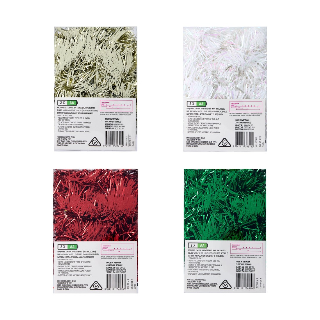 10 Battery operated 20 LED Tinsel String Lights - Assorted, 10 of 10