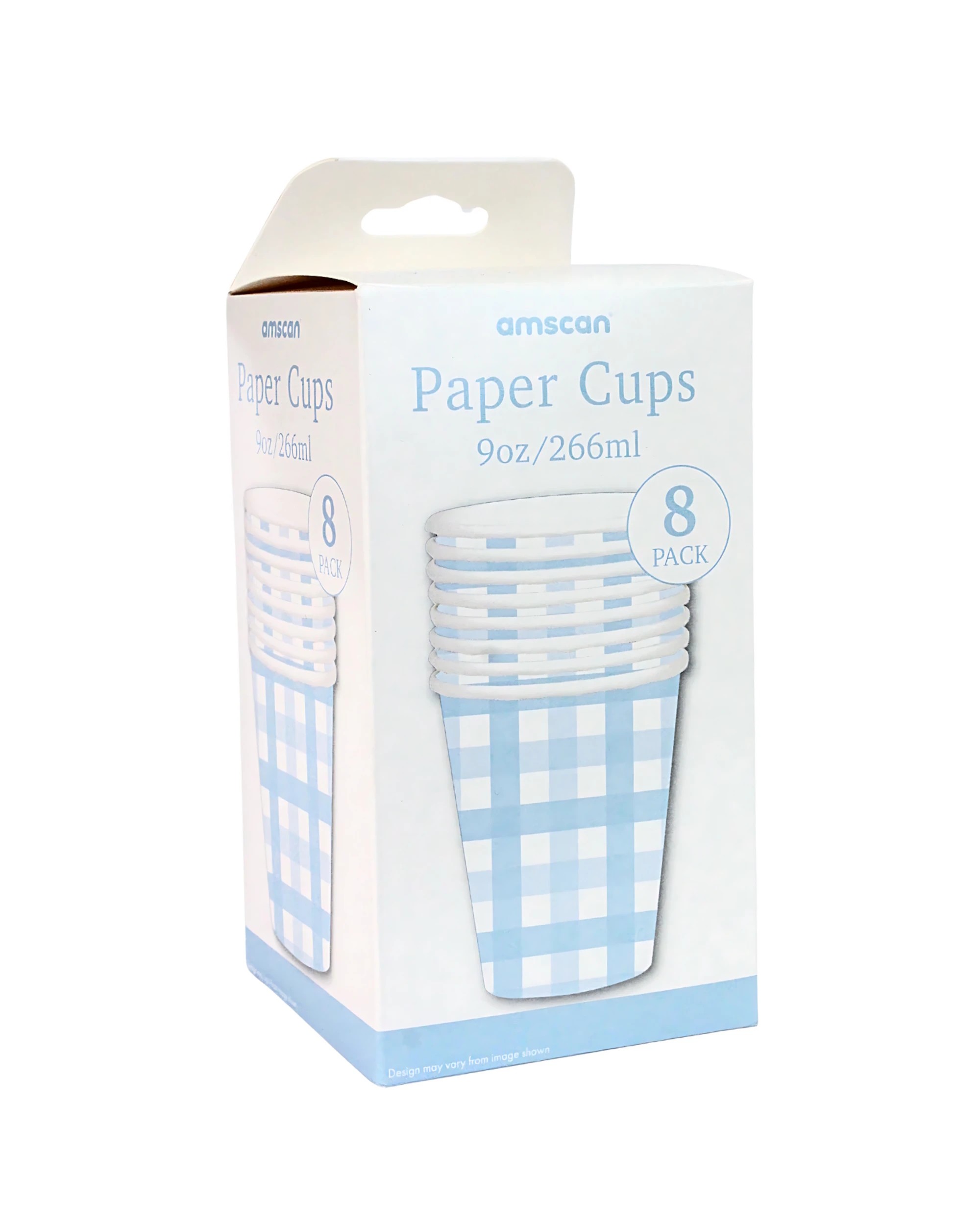 2 Amscan Gingham Paper Cups Pack of 8 - Pastel Blue - Pastel Blue, White, 2 of 2