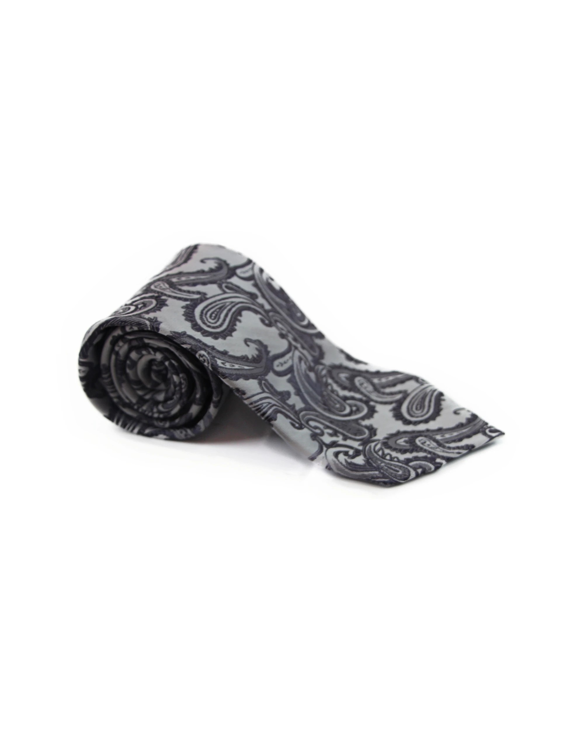 2 Zasel Mens Grey & Gunmetal Paisley Patterned Neck Tie, 2 of 2