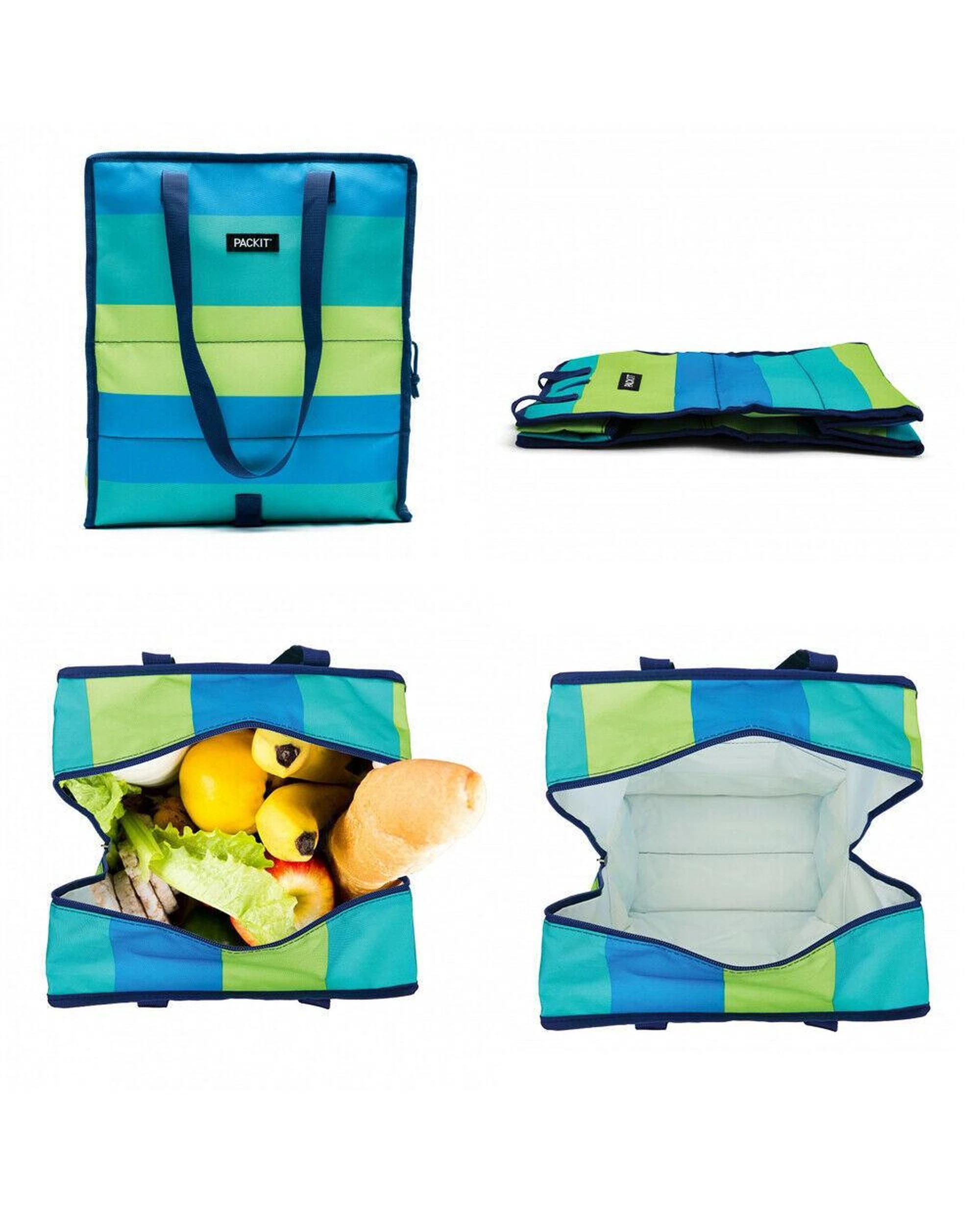 2 Packit Freezable Grocery Tote Bag Fresh Stripes Blue, 2 of 5