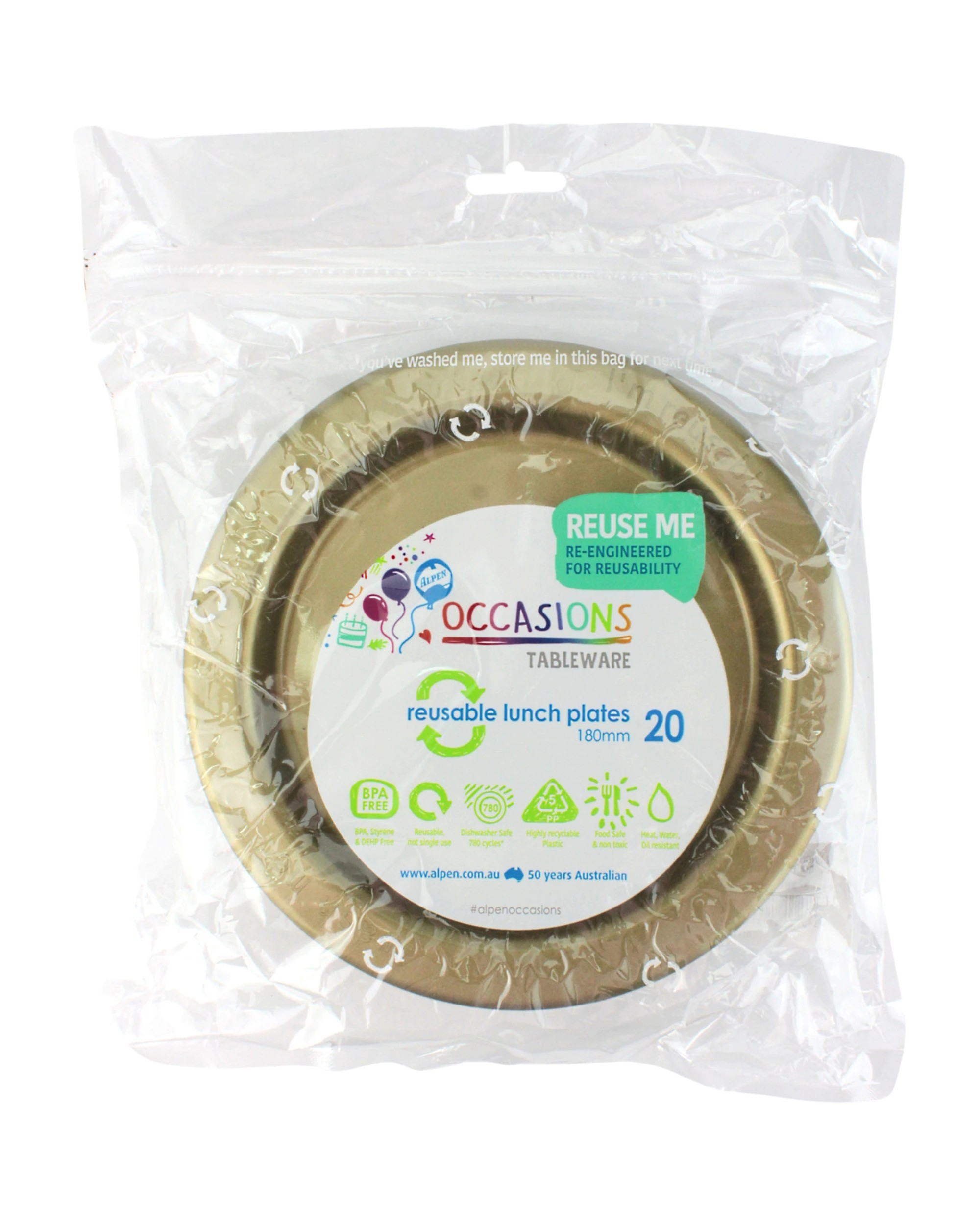 2 Alpen 18cm Reusable Plates Pack of 20 - Gold - Gold, 2 of 3