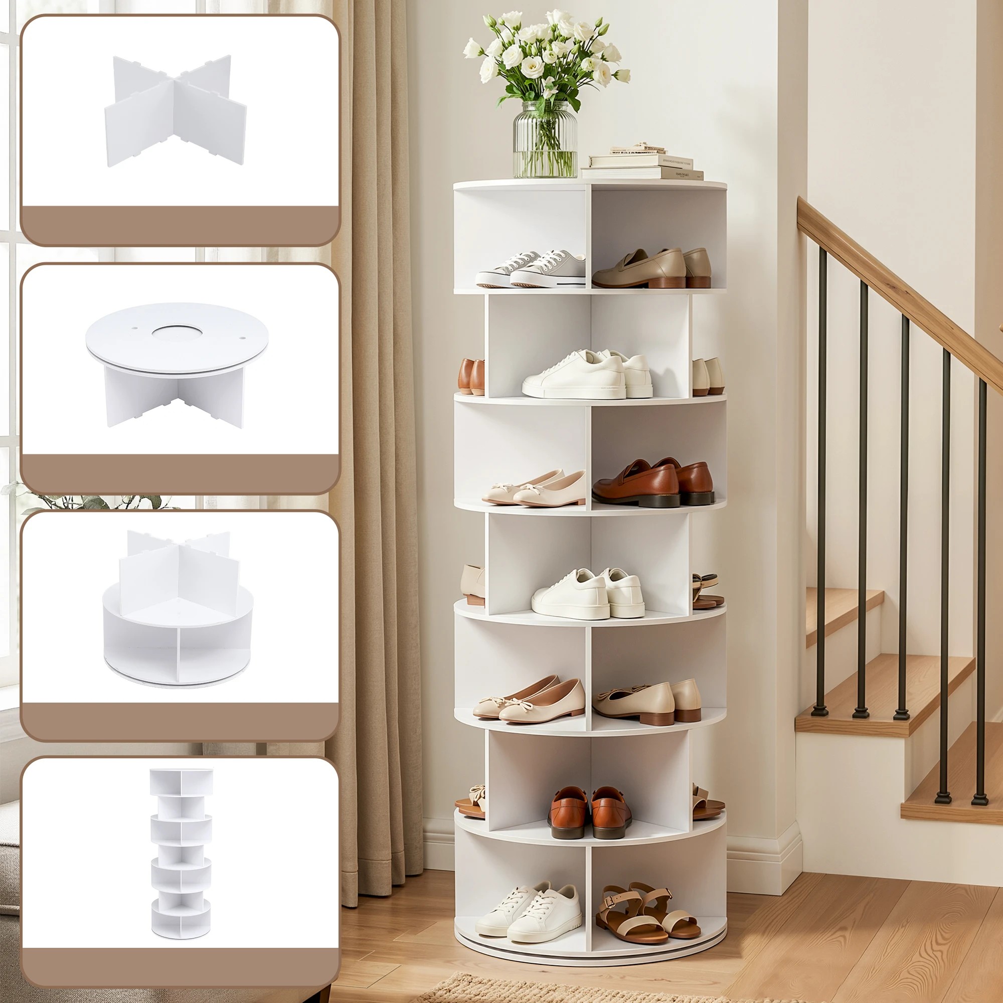 6 Artiss 7 Tier 360° Rotating Shoe Rack Storage Display Shelf - White, 6 of 8
