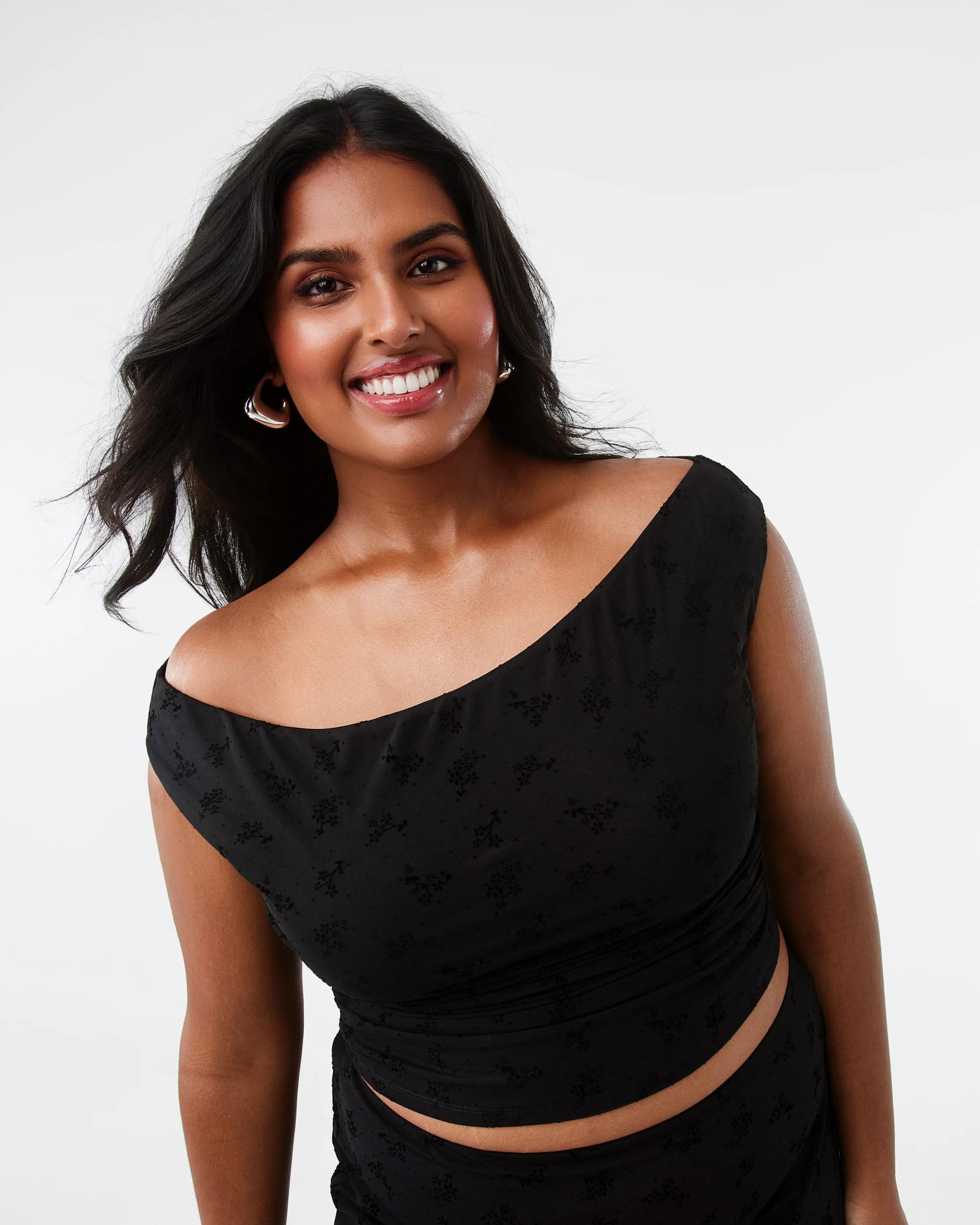 3 Off The Shoulder Burnout Top Black, 3 of 8