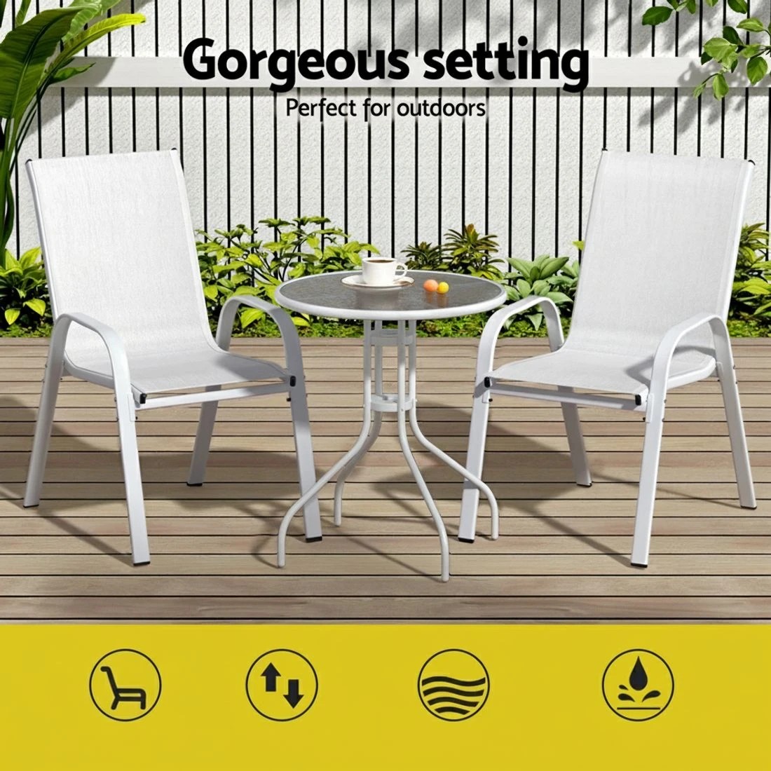 4 Gardeon 2PC Outdoor Dining Chairs Stackable Lounge Chair Patio Furniture - Multi, 4 of 6