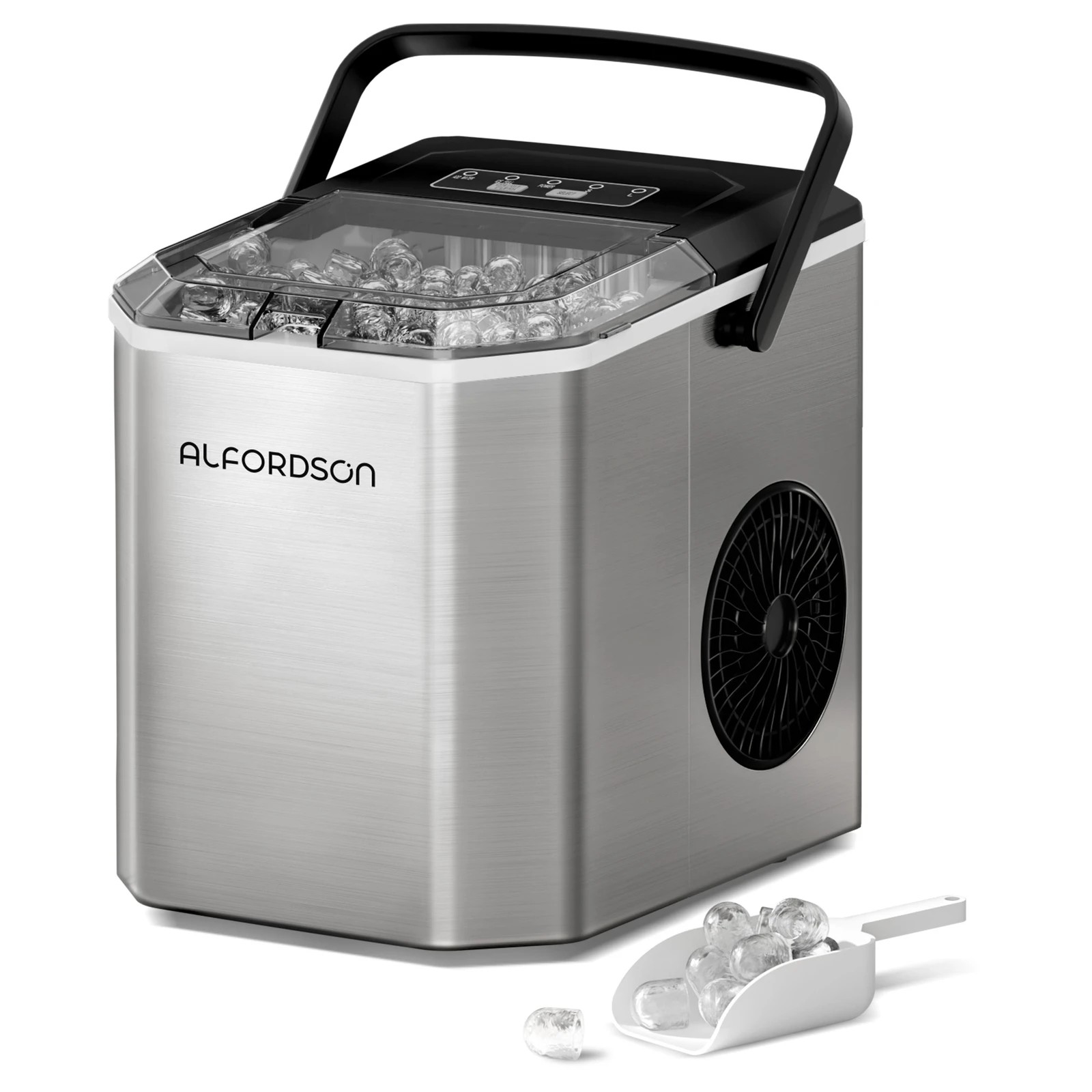 1 Alfordson Ice Maker Machine Portable Countertop 12kg With Handle - Silver, 1 of 10